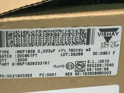 0.033uF 33nF 160V 1% POLYPROPYLENE FILM MKP VISHAY AXIAL CAPACITOR (X1) ac1e5