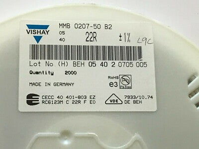 VISHAY MELF RESISTOR 22R 1% MMB0207-50B2-22R-1% ROHS NEW REEL 2000 PCS ad1j25b