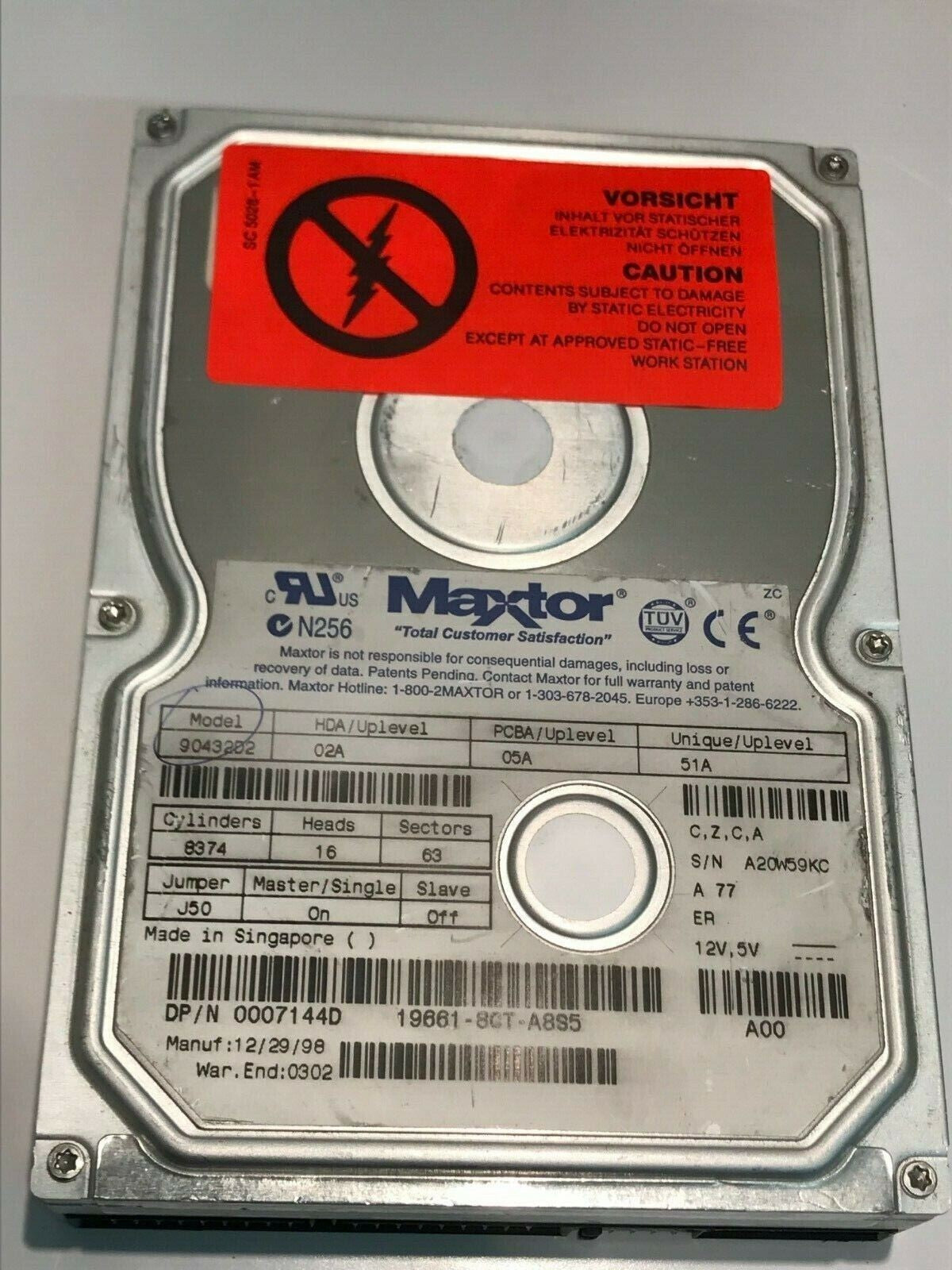 MAXTOR 90432D2 02A 05A 51A 4.3GB IDE HARD DRIVE 0007144D aa5ib5