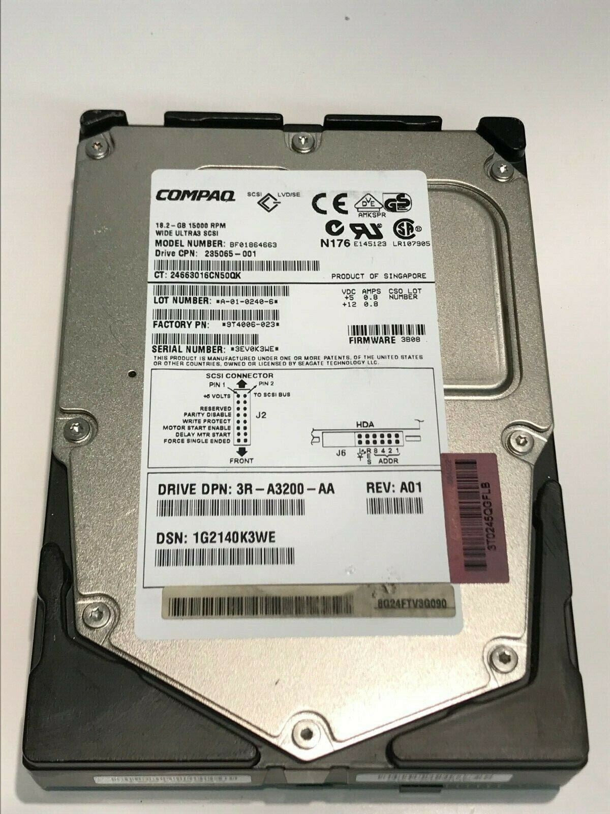 COMPAQ BF01864663 9T4006-023 3B08 18.2GB SCSI 3 ULTRA HARD DRIVE aa5id2