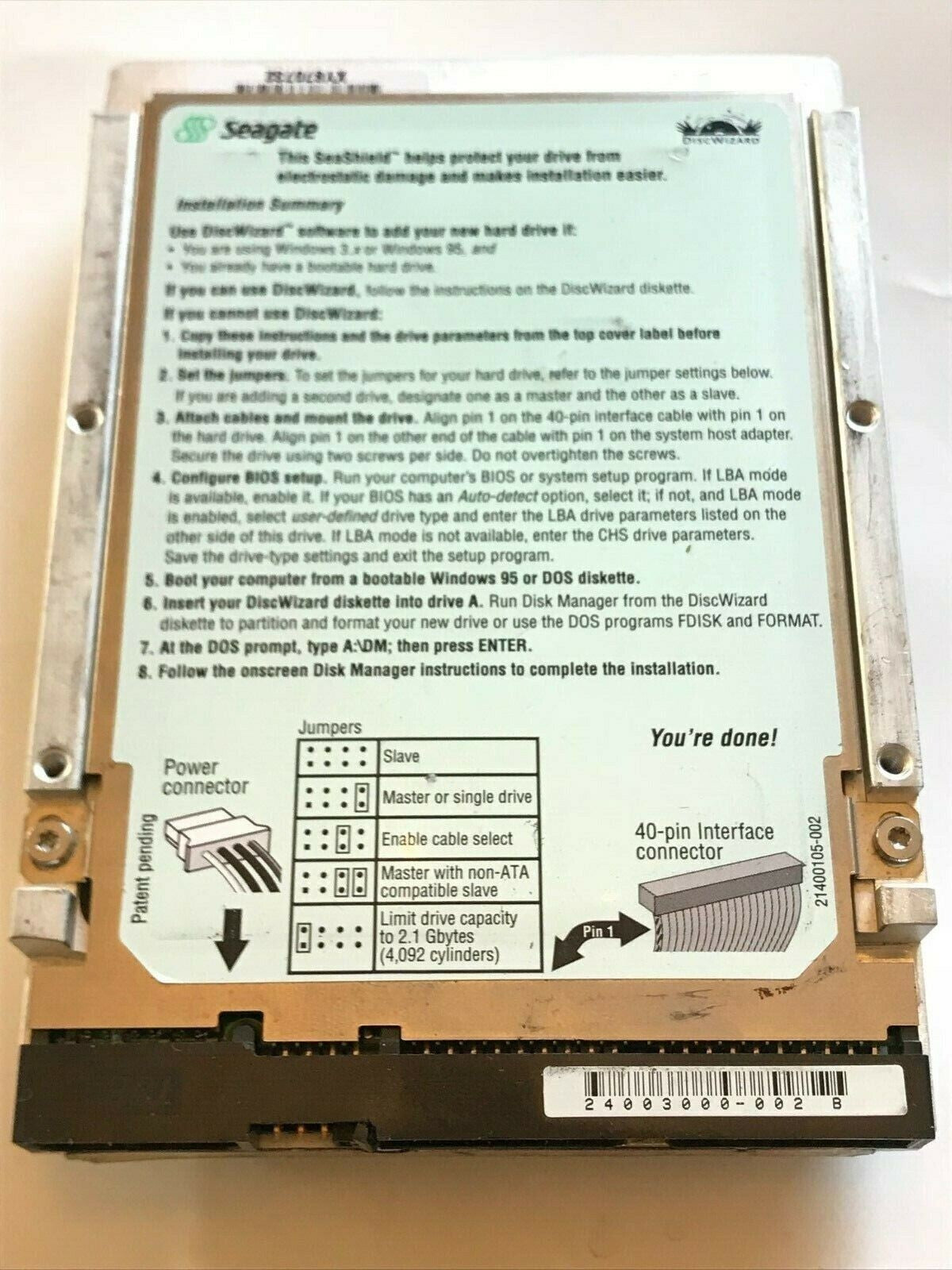 SEAGATE ST34321A 9K2003-653 FIRMWARE 3.41 IDE HARD DRIVE 4.3GB aa4ab1i