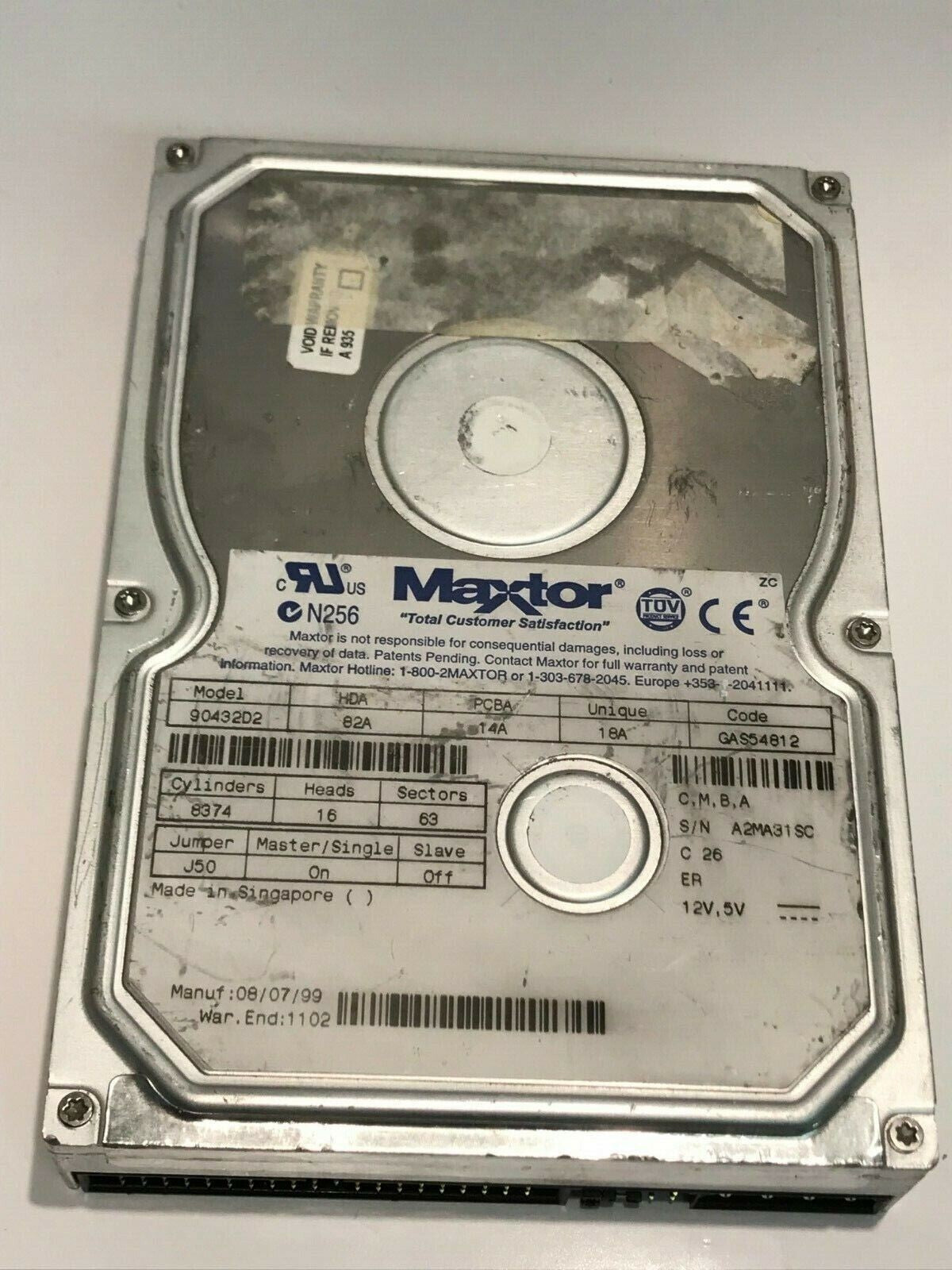 MAXTOR 90432D2 82A 14A 18A 4.3GB IDE HARD DRIVE GAS54812 aa5ib7