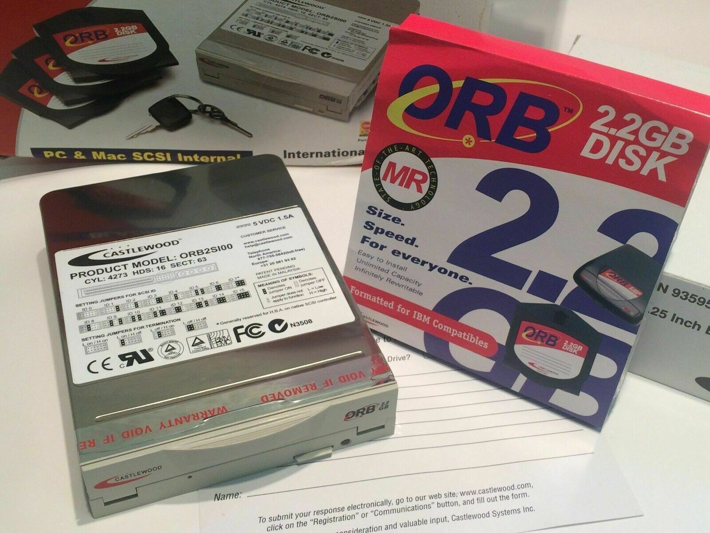 ORB CASTLEWOOD 2.2GB REMOVABLE MEDIA ULTRA SCSI BACKUP KIT NEW ac2c4