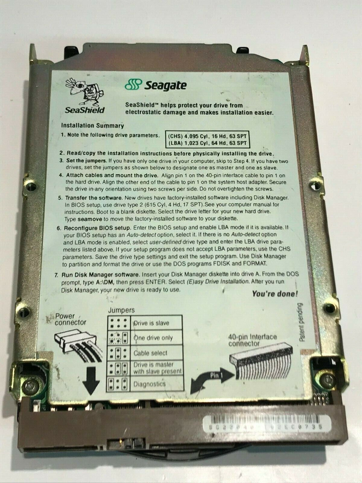 SEAGATE ST32132A 2.1GB IDE HARD DRIVE 9J1001-302 DABRKBLD04 aa5ha7