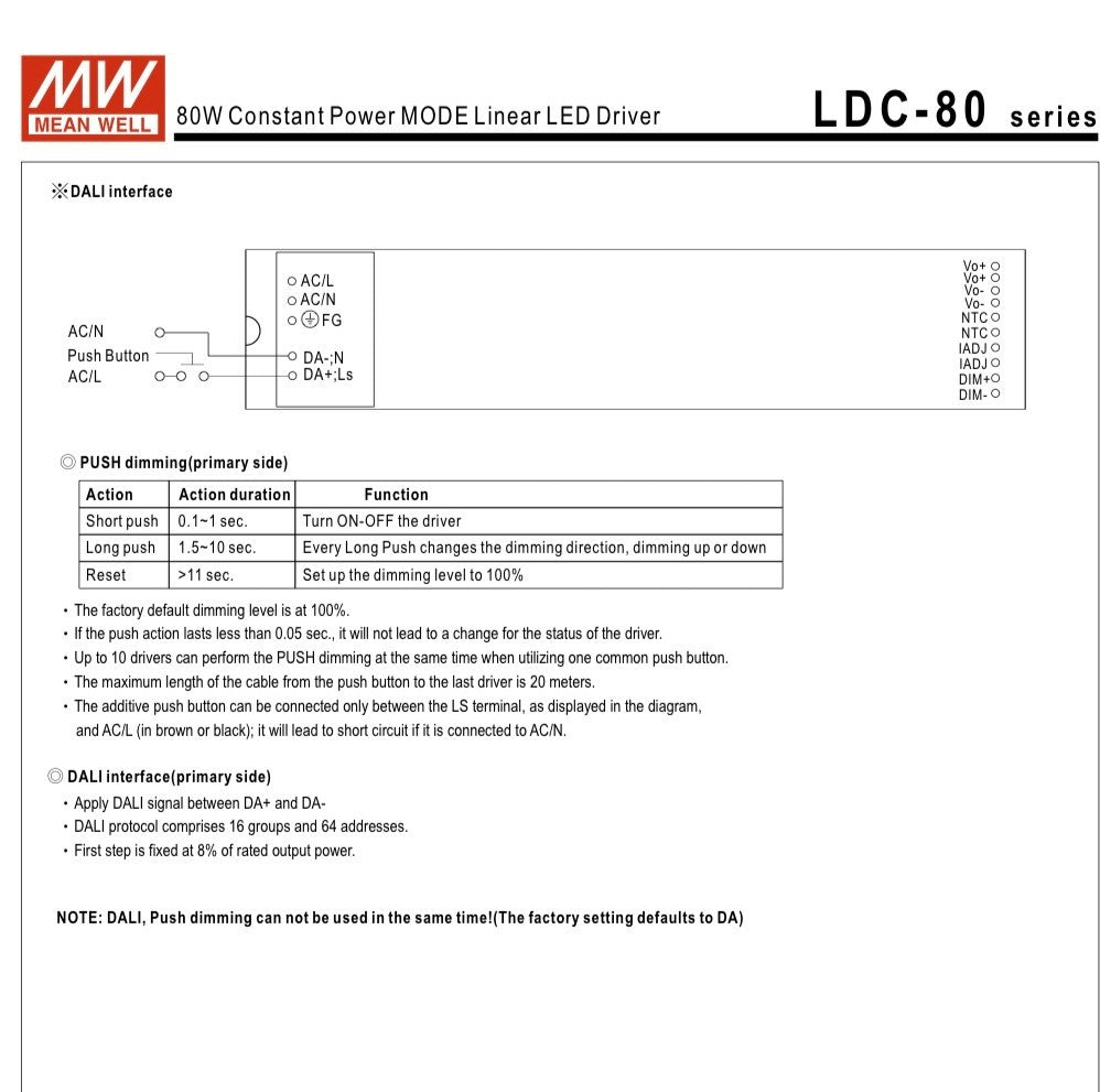 MEAN WELL LDC-80DA 80W CONSTANT POWER DIMMABLE LED DRIVER 700mA - 2.1A fd****
