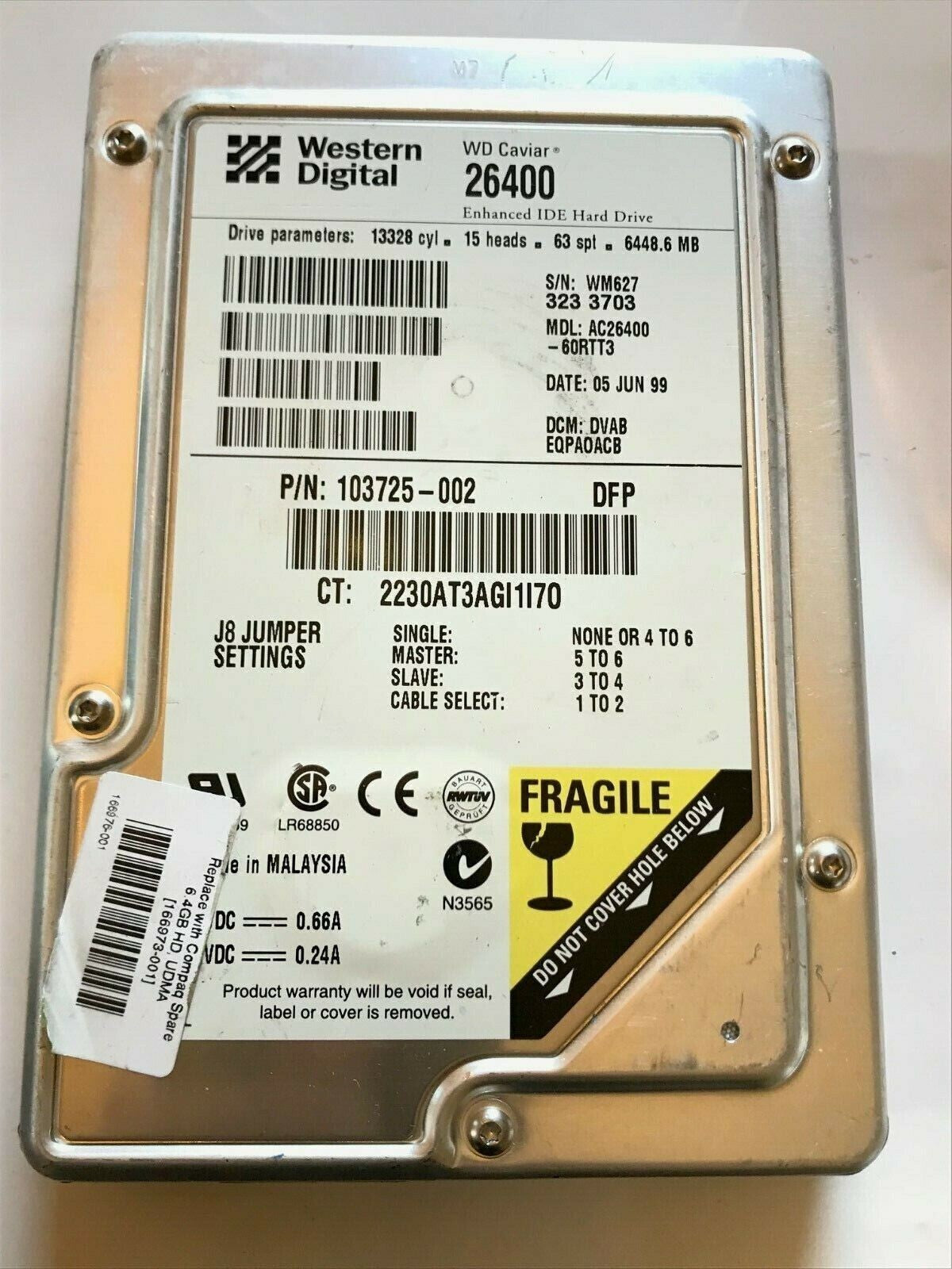 WESTERN DIGITAL CAVIAR 26400 6.4GB 103725-002 IDE HARD DRIVE aa4ab11