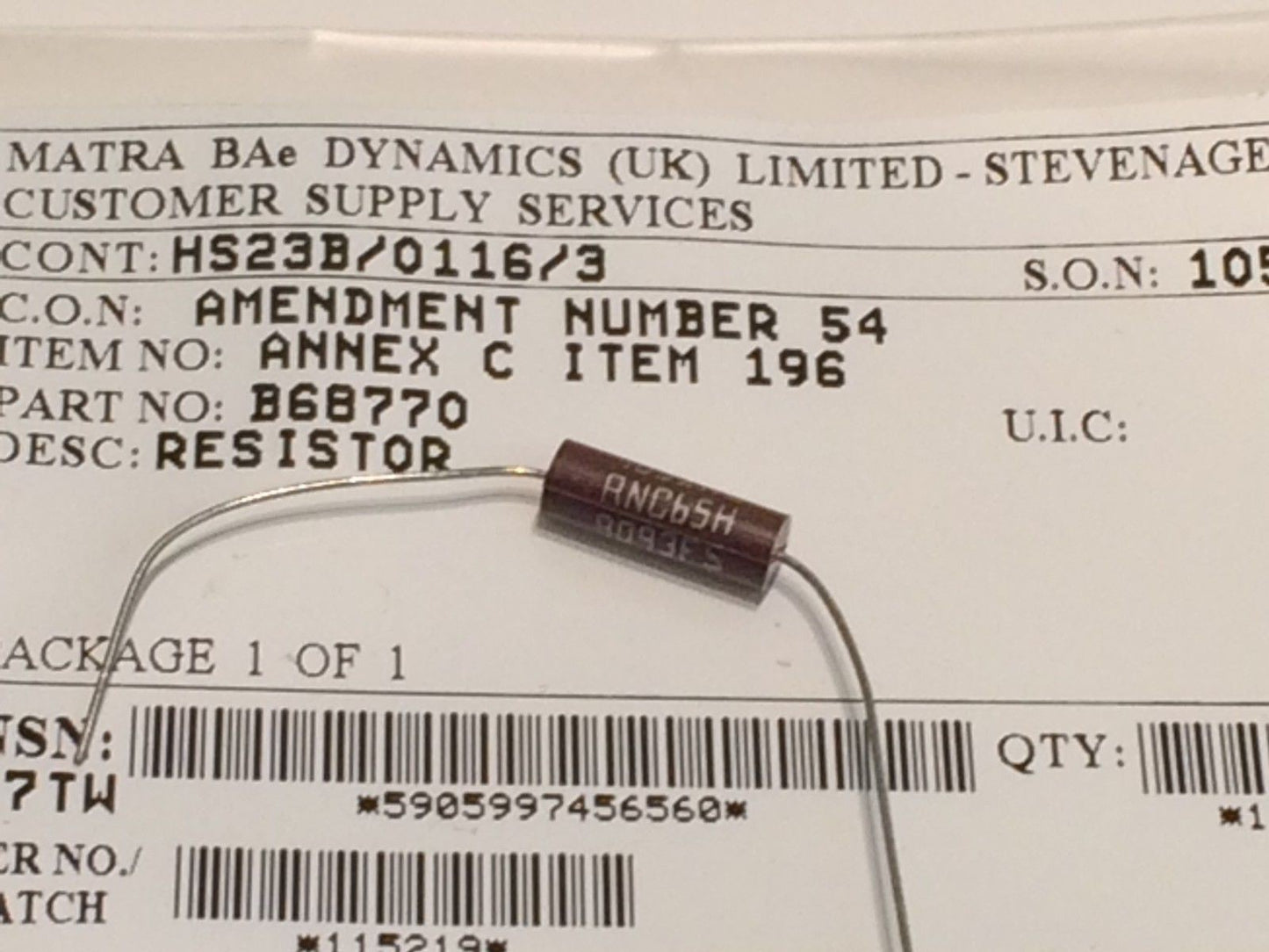 DALE RNC65H9093FS 909K 1% 0.5W MILITARY GRADE LOW NOISE RESISTOR x1 fd6K9