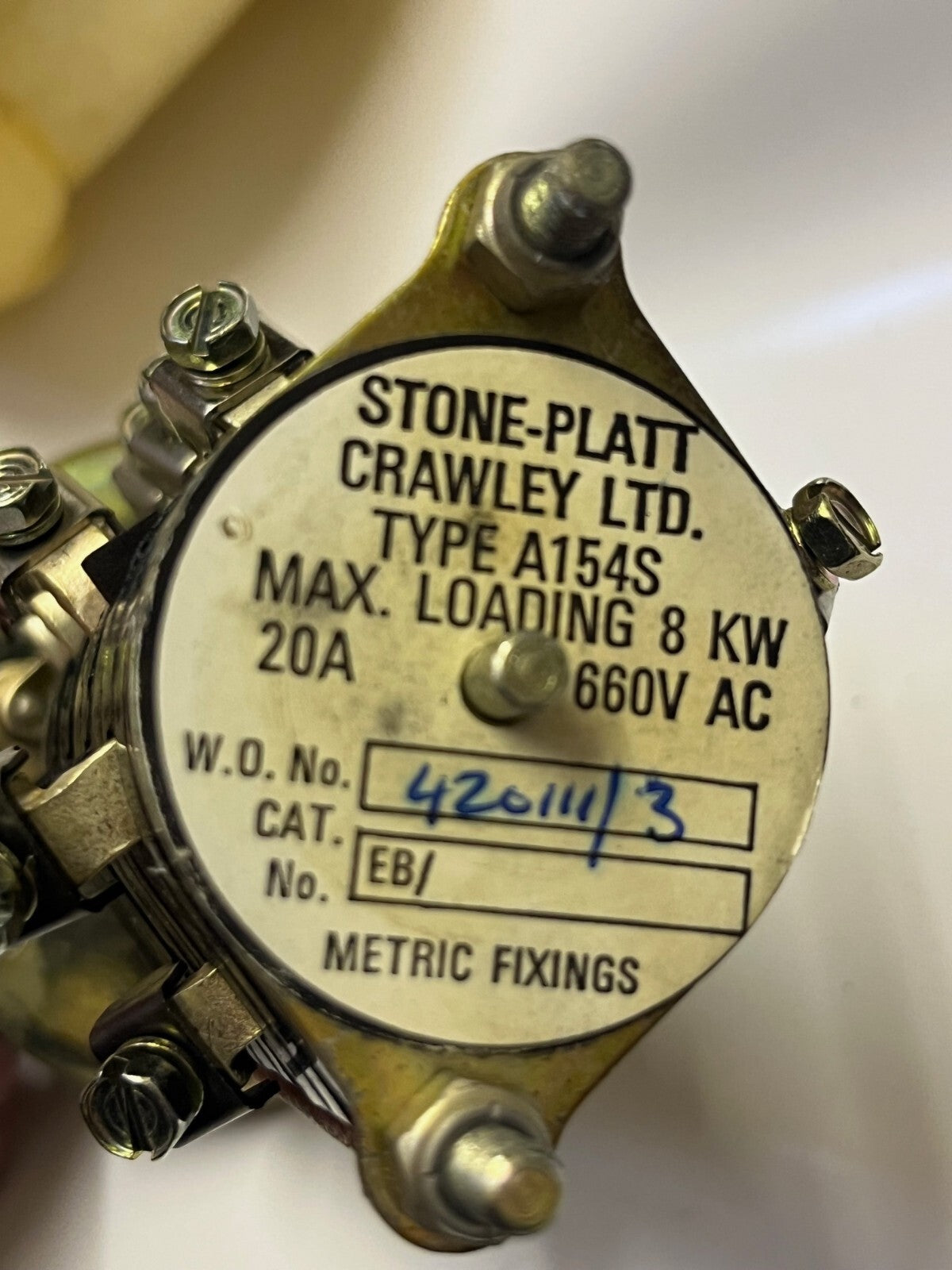 STONE-PLATT 20A 660Vac 8 POLE 2 POSITION TYPE A154S ROTARY SWITCH ae1y4