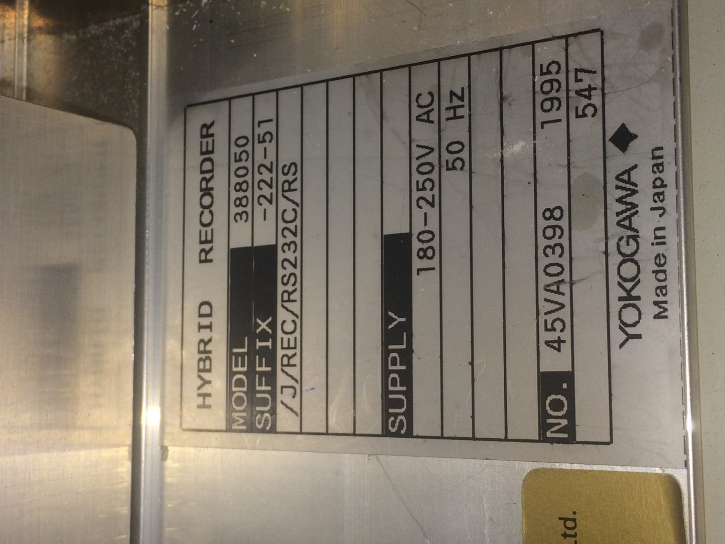 YOKOGAWA HR2500E HYBRID RECORDER PAPER CHART RECORDER 250MM fce2a
