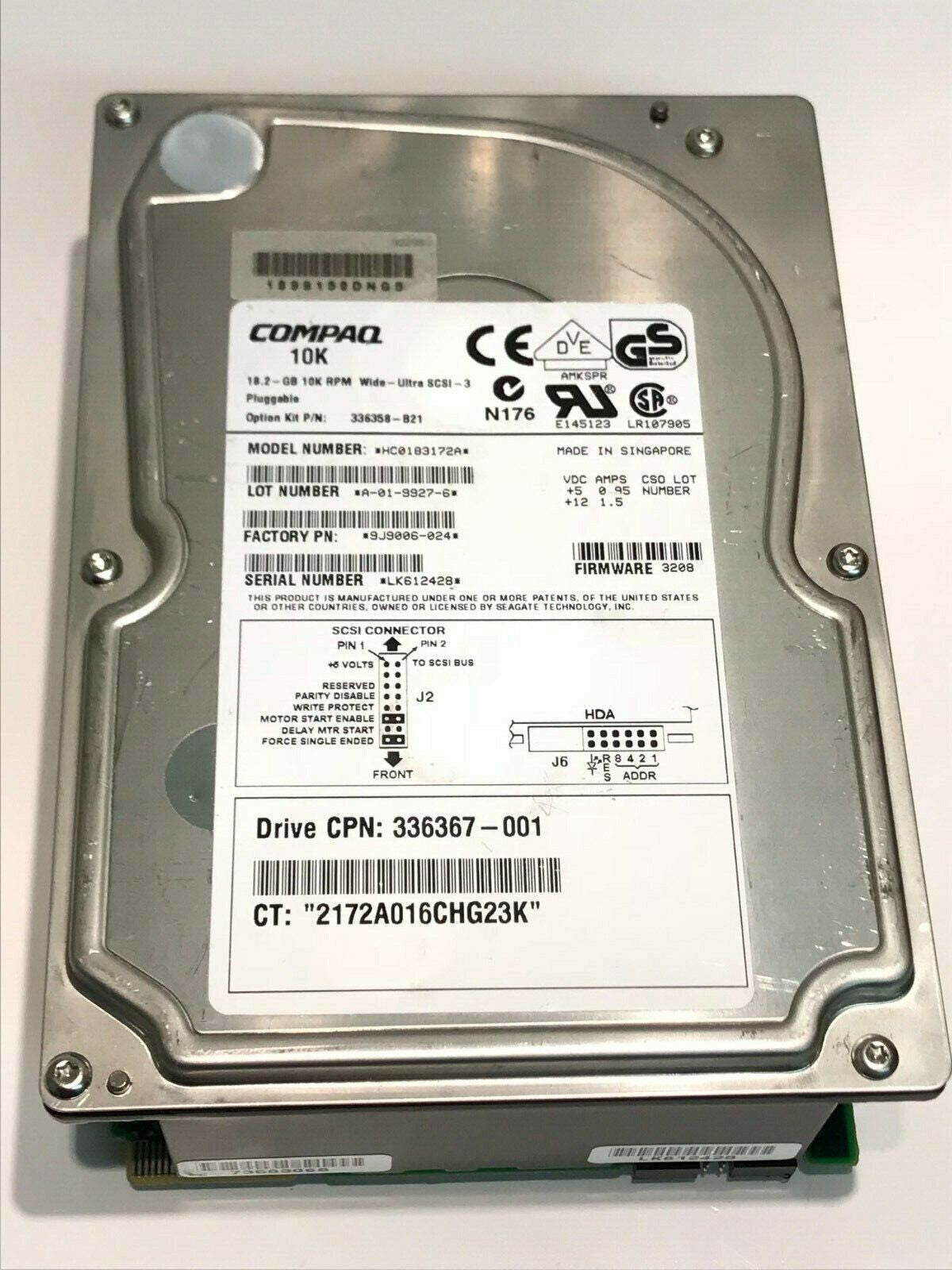 COMPAQ HC0183172A 9J9006-024 3208 18.2GB SCSI 3 ULTRA HARD DRIVE aa5ie1