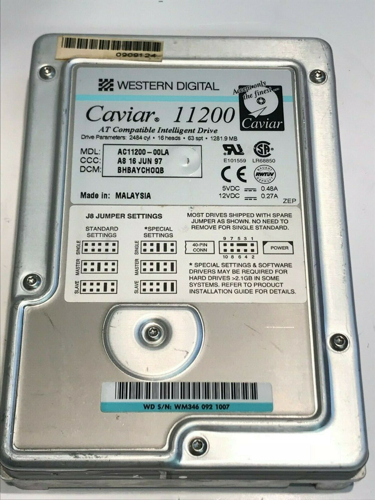 WESTERN DIGITAL CAVIAR 11200 1.2GB IDE HARD DRIVE AC11200-00LA CSBAJMHOCA aa5fb1