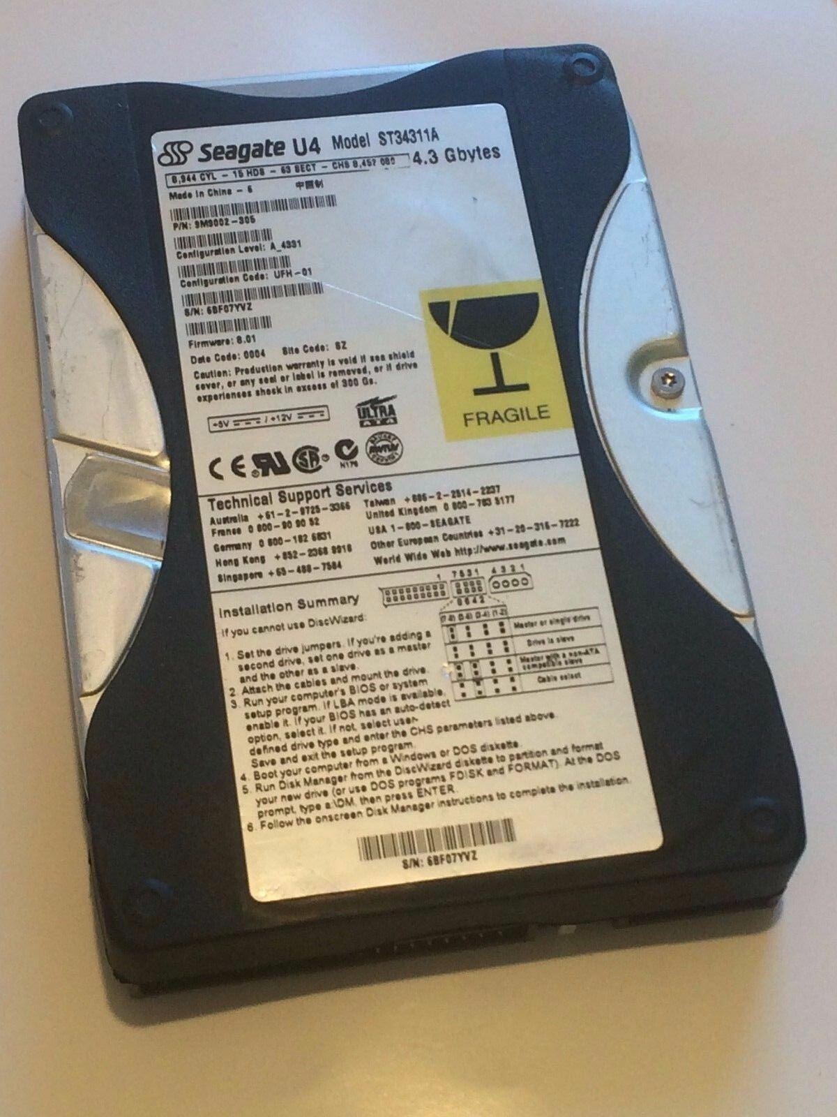 SEAGATE ST34311A 9M9002-305 FIRMWARE 8.01 IDE HARD DRIVE 4.3GB aa4ba18