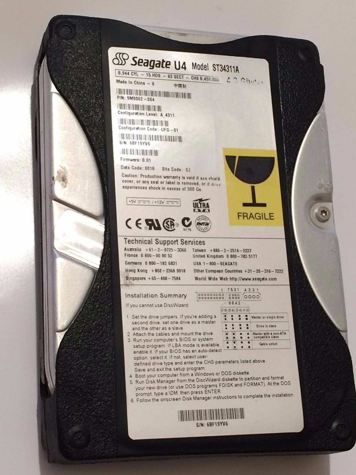 SEAGATE ST34311A 9M9002-304 FIRMWARE 8.01 IDE HARD DRIVE 4.3GB aa4ad6