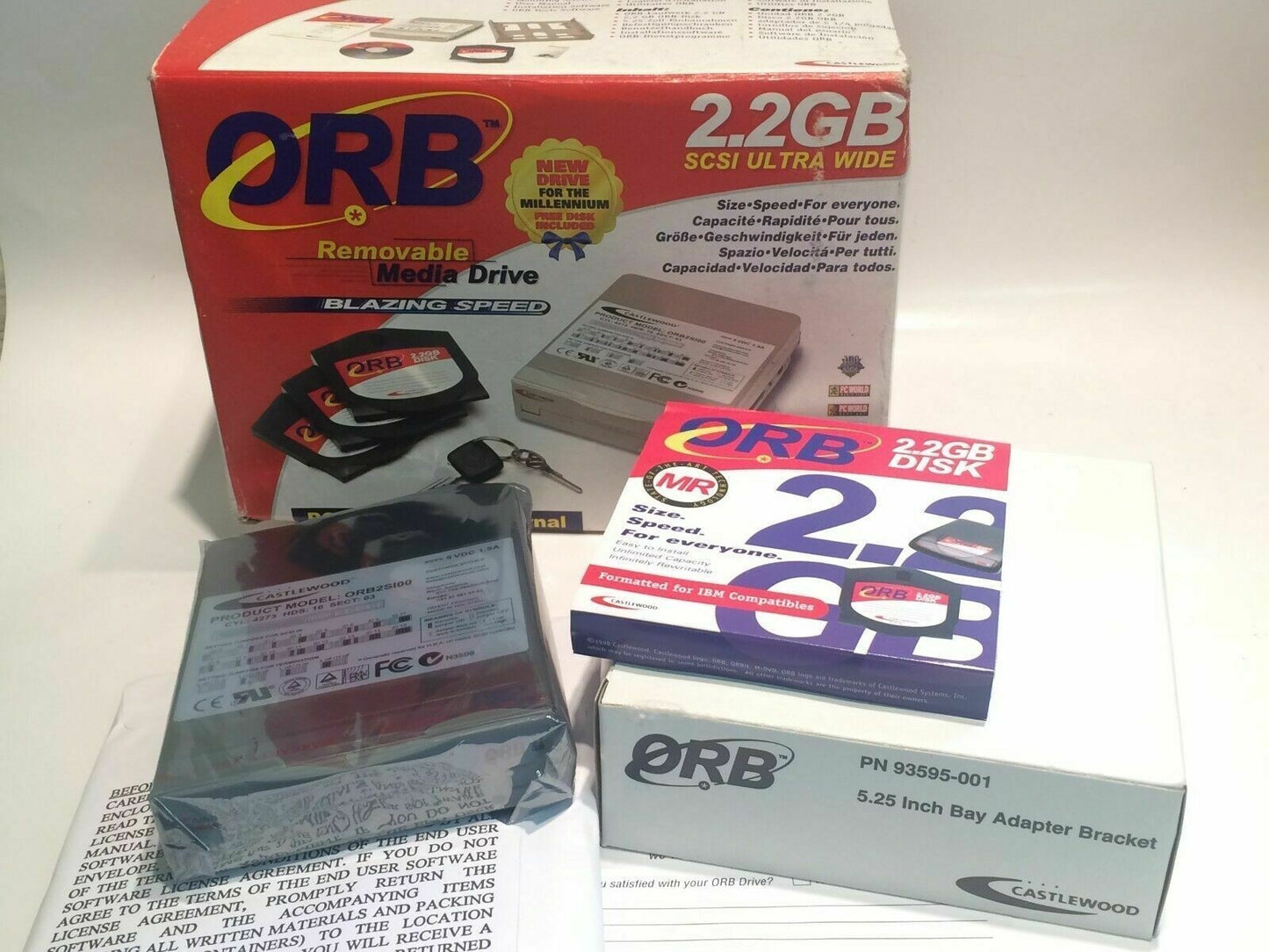 ORB CASTLEWOOD 2.2GB REMOVABLE MEDIA ULTRA SCSI BACKUP KIT NEW ac2c4