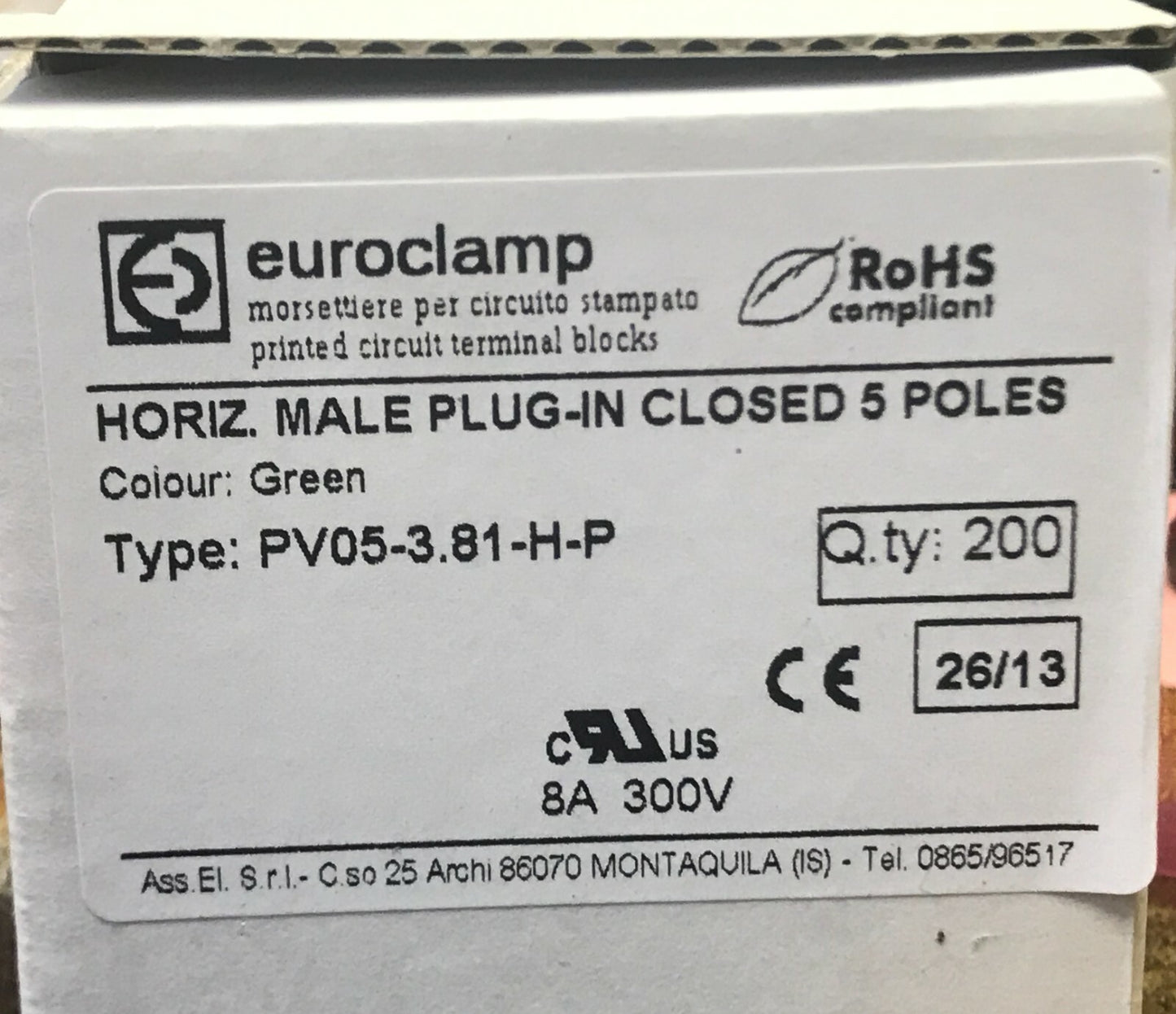 5 WAY PCB MALE CONNECTOR 3.81.mm PITCH EUROCLAMP PV05-3,81 ad1P51B
