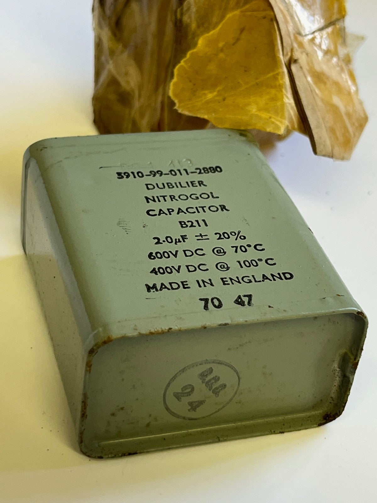 2UF 2mfd 600V PAPER IN OIL DUBILIER NITROGOL VINTAGE CAPACITOR FD6C33