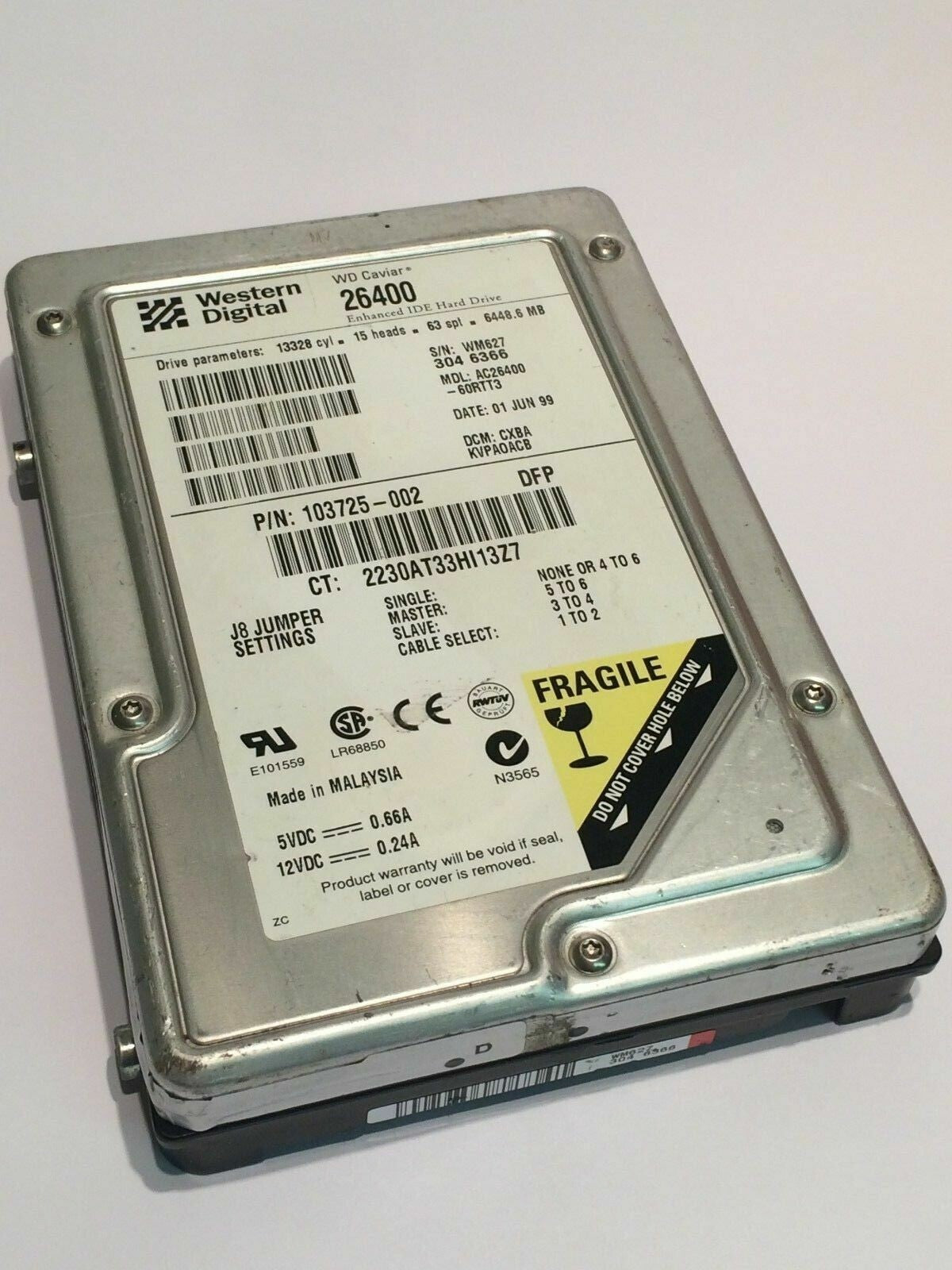 WESTERN DIGITAL CAVIAR 26400 6.4GB 103725-002 IDE HARD DRIVE aa4cd11