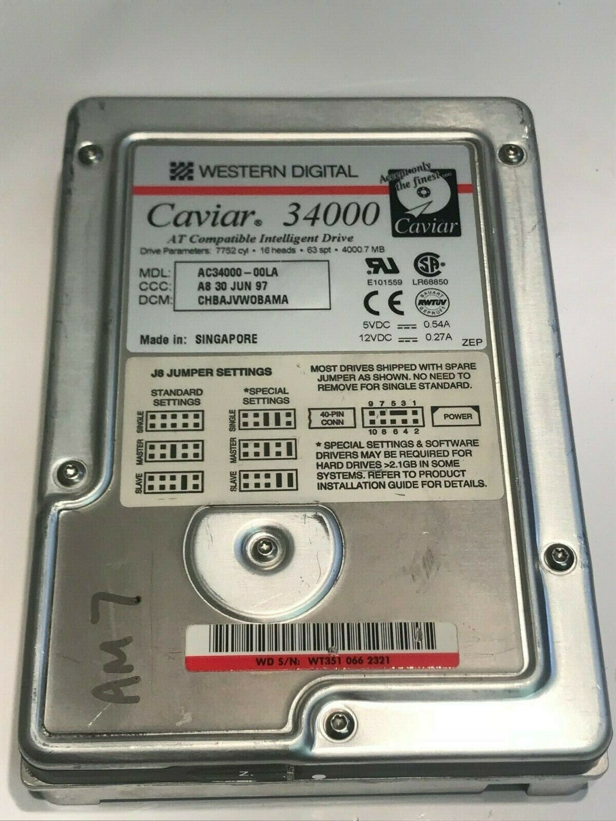WESTERN DIGITAL CAVIAR 34000 4GB IDE HARD DRIVE AC3400-00LA CHBAJVWOBAMA aa5fa1