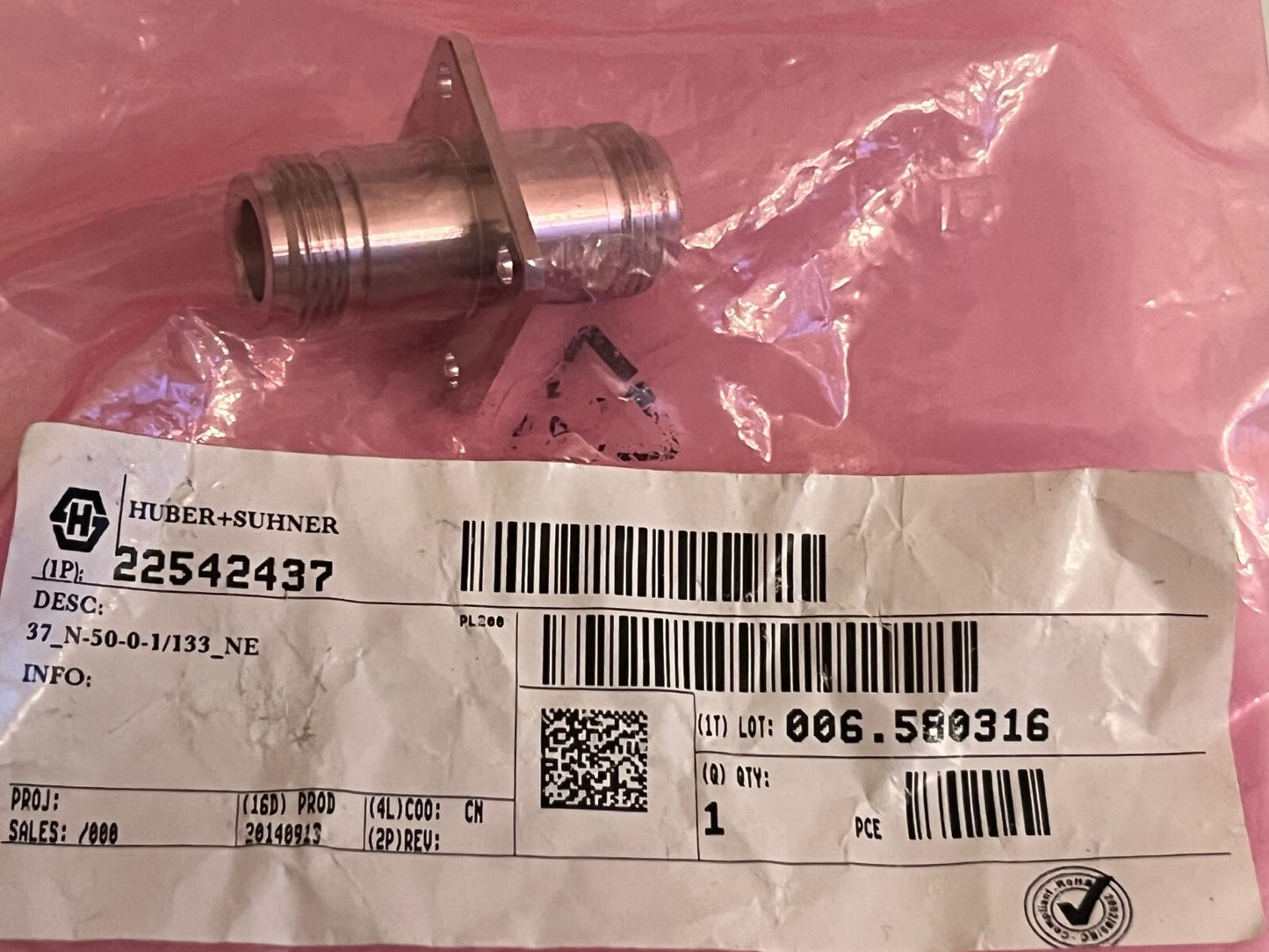 SUHNER N TYPE FEMALE TO N FEMALE BULKHEAD ADAPTER 37_N-50-0-1/133 FD7B21