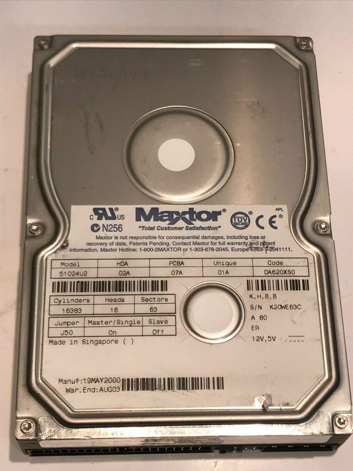 MAXTOR 51024U2 02A 07A 01A DA620XS0 10.2GB IDE HARD DRIVE aa5fb5a