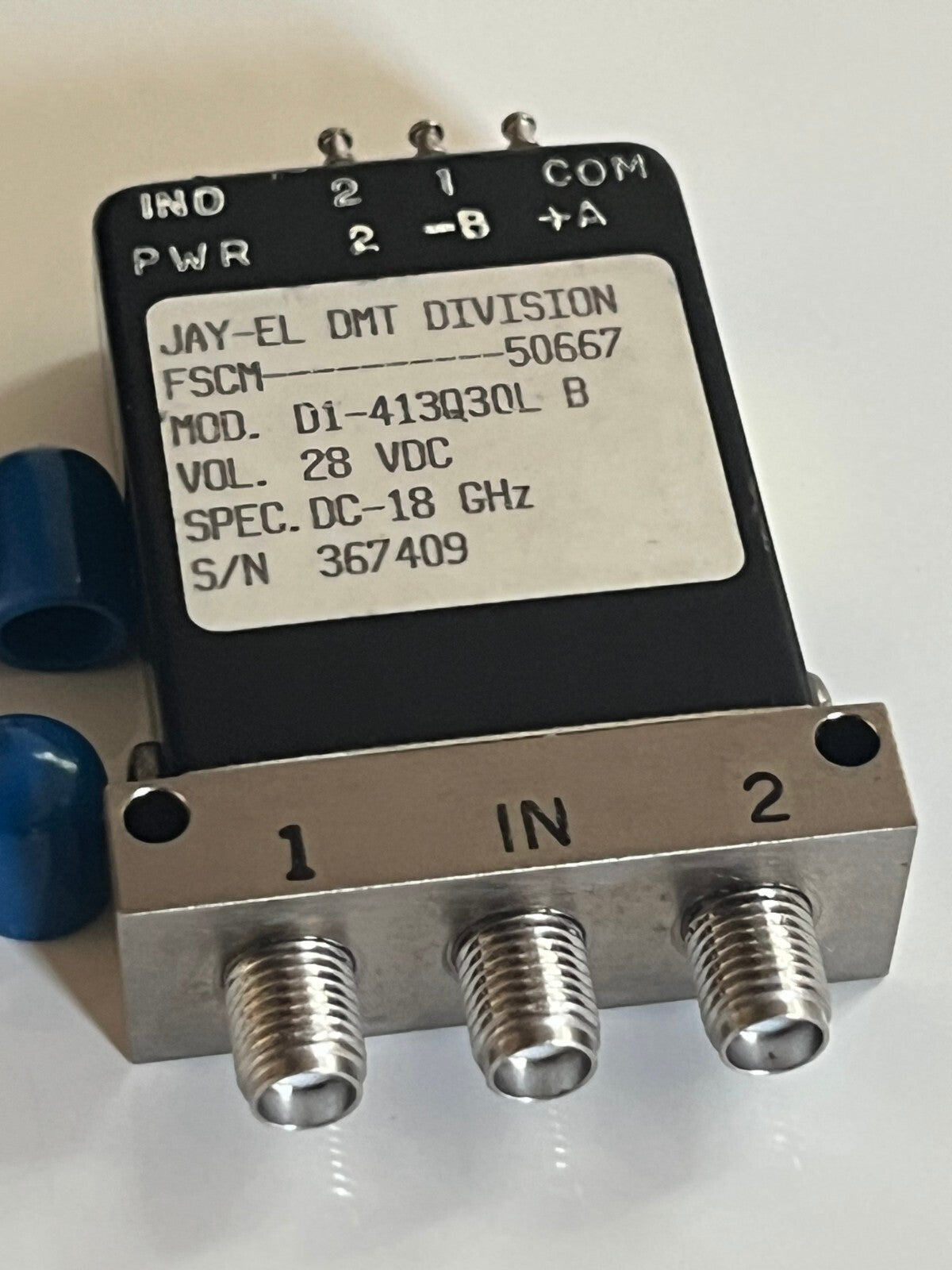 JAY-EL D1-413Q30L RF SMA FAIL SAFE COAX SWITCH 18GHz 28Vdc SPDT AD2N29