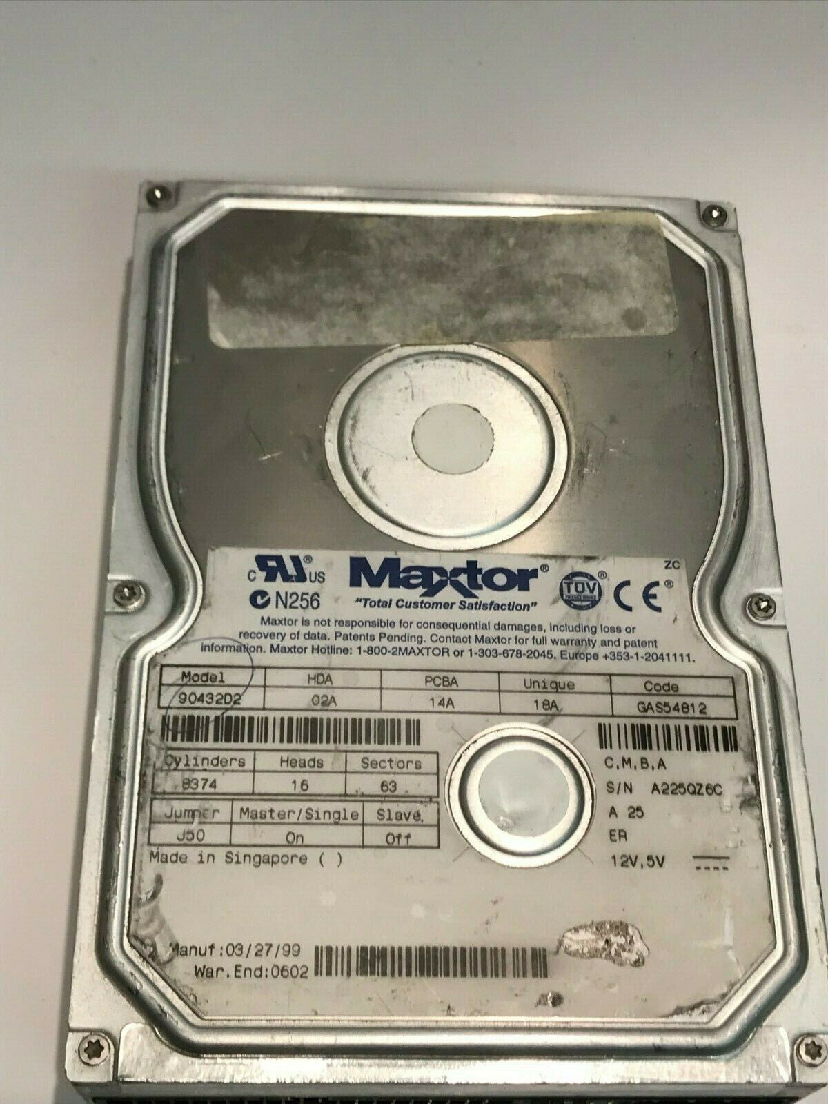 MAXTOR 90432D2 02A 14A 18A 4.3GB IDE HARD DRIVE GAS54812 aa5ib6