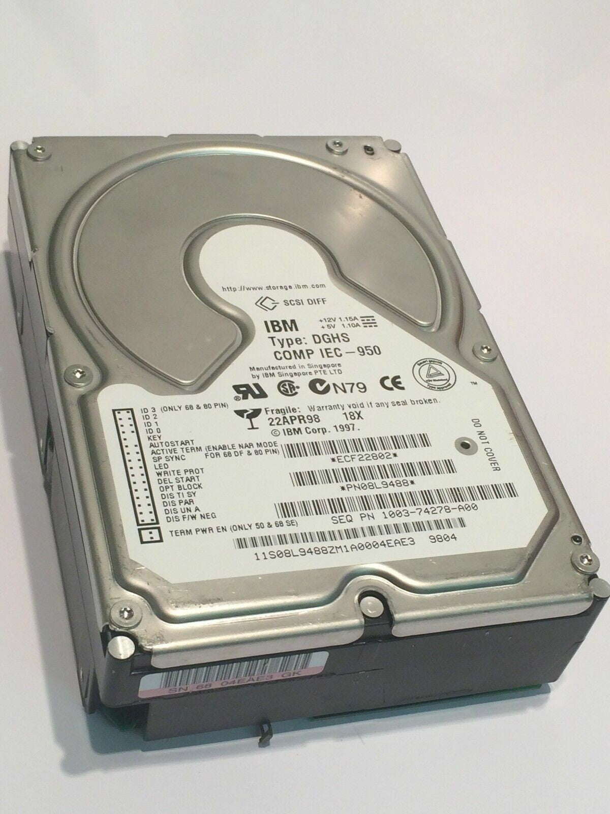 IBM PN08L9488 TYPE DGHS HARD DRIVE 18.2GB 68 PIN SCSI 08L9488 aa4cd8