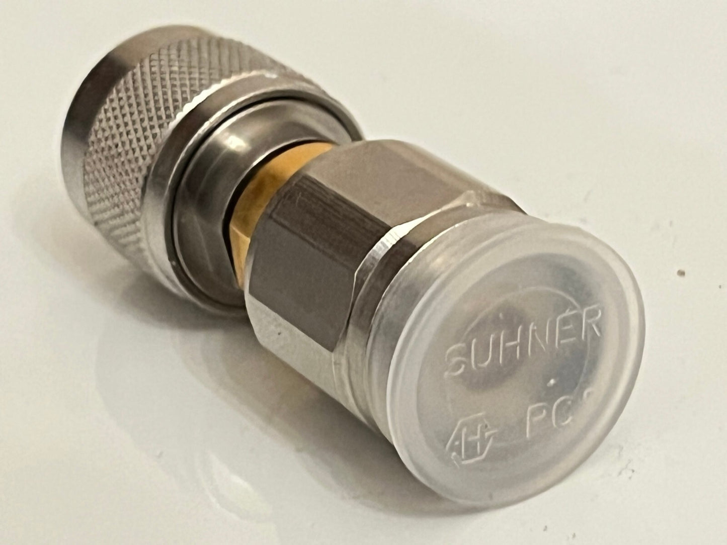 SUHNER PREMIUM APC-7 TO N TYPE MALE PRECISION RF COAXIAL ADAPTER FBA10A19