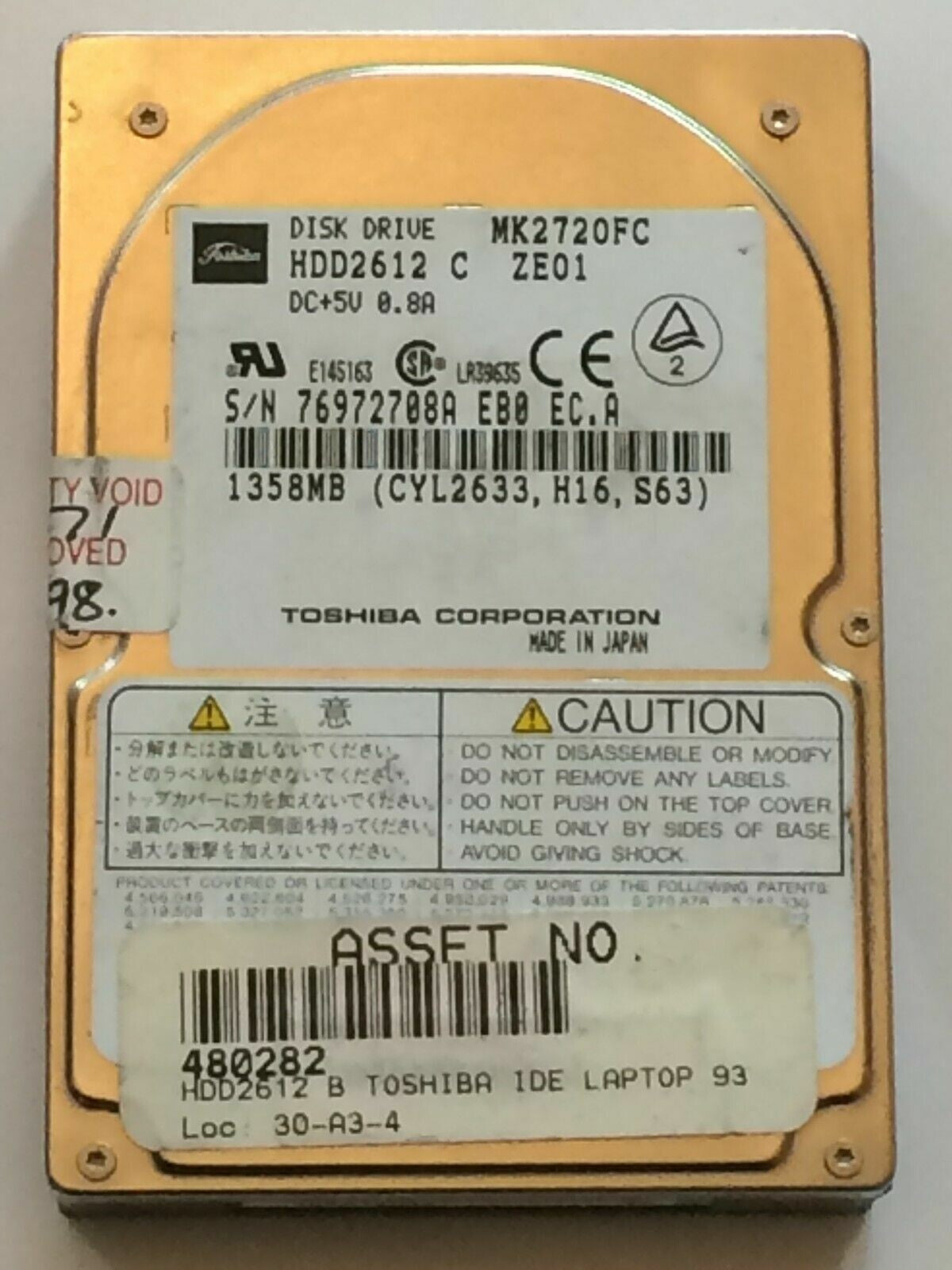TOSHIBA HDD2612 C 2.5 INCH 18MM 1358MB HARD DISC DRIVE MK2720FC fbc1f7