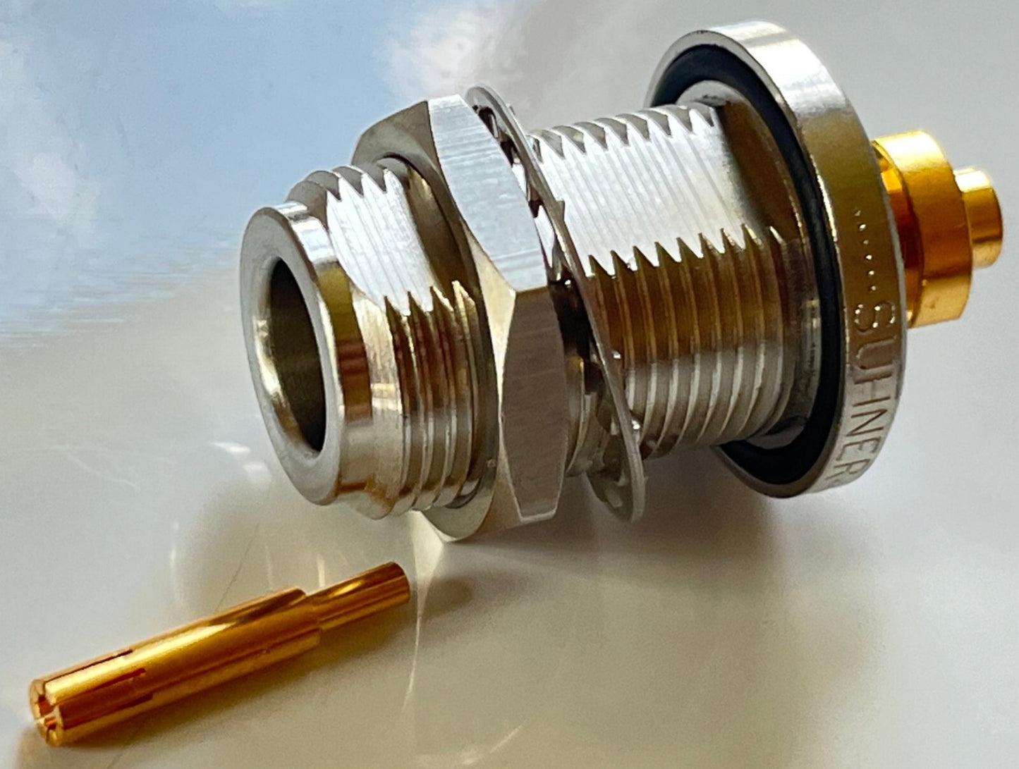 SUHNER 50 OHM N TYPE BULKHEAD FEMALE FOR EZ-141 SEMI RIGID fcb25.48