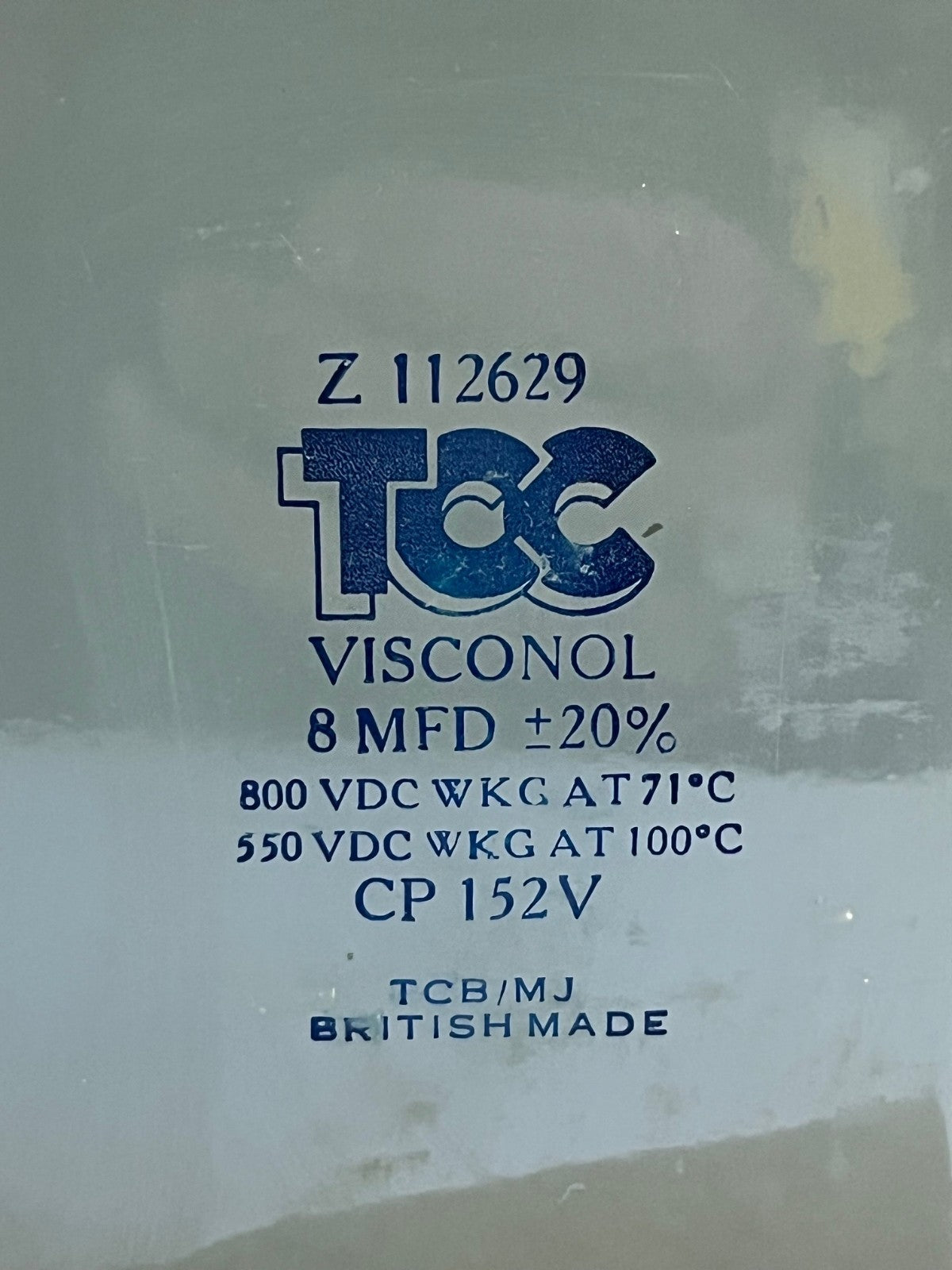 8UF 8mfd 800V PAPER IN OIL TCC VISCONOL VINTAGE CAPACITOR FD6C36