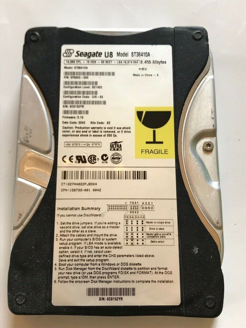 SEAGATE U8 ST38410A 9P5002-030 FIRMWARE 3.13 IDE HARD DRIVE 8.4GB aa4ac17A