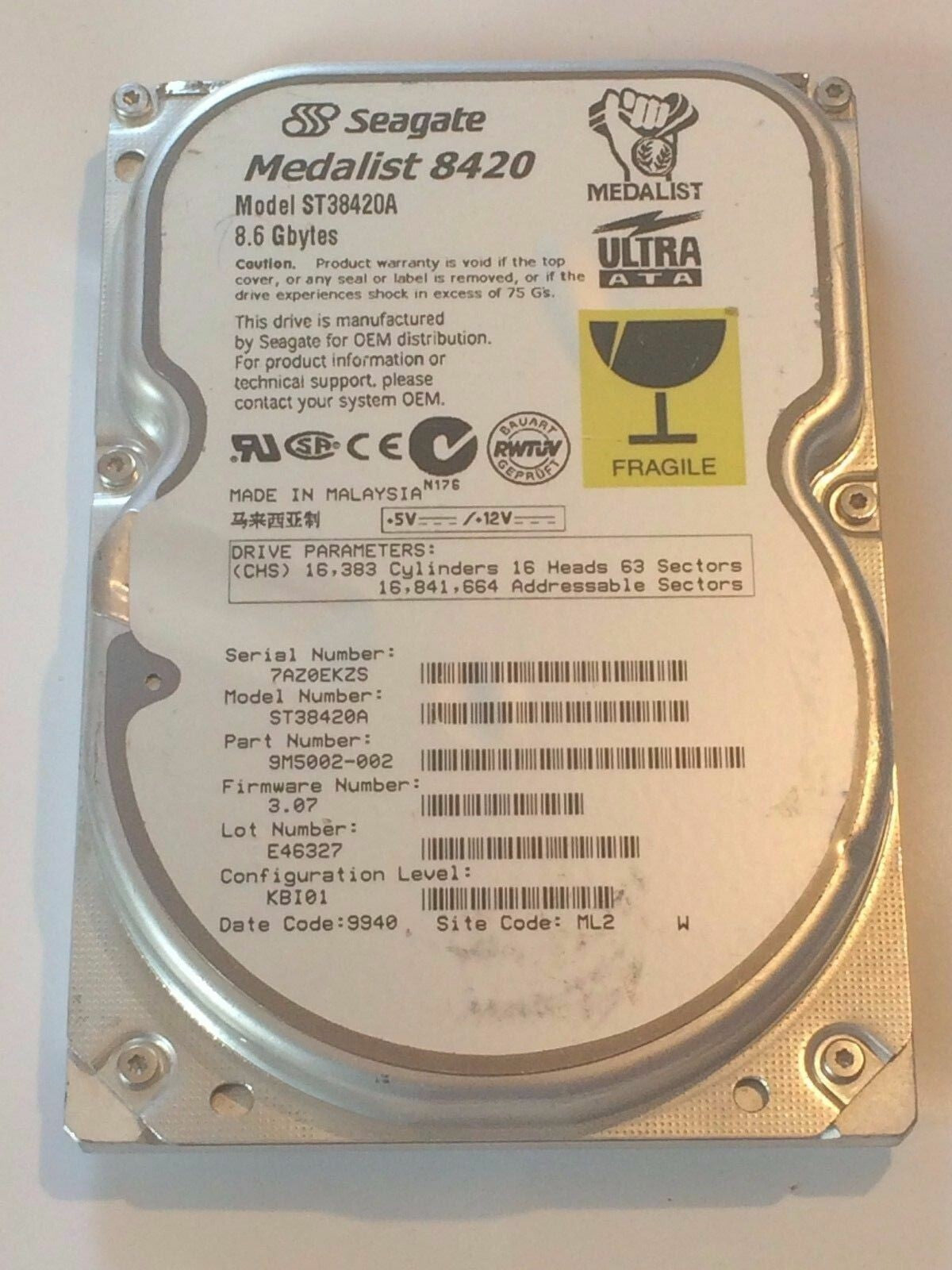 SEAGATE ST38420A 9M5002-002 FIRMWARE 3.07 IDE HARD DRIVE 8.6GB aa4bb1A