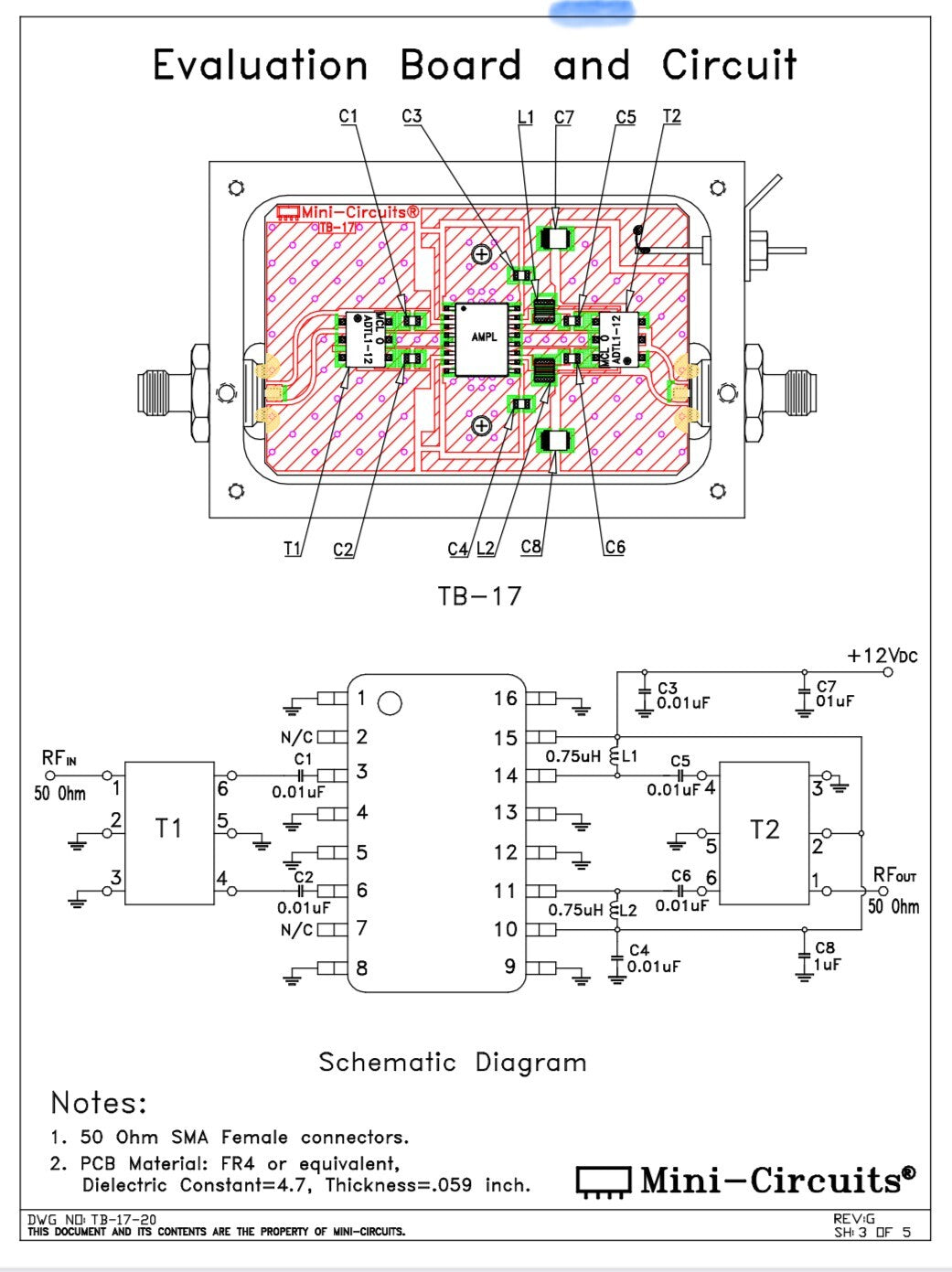 MINI-CIRCUITS TB-17 HELA-10B 1GHz +20dBm RF AMPLIFIER EVALUATION BOARD ae1w57