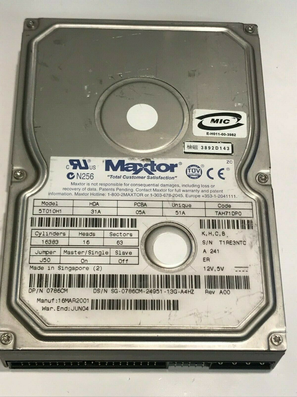 MAXTOR 5T010H1 31A 05A 51A TAH71DP0 10.2GB IDE HARD DRIVE aa5fa6