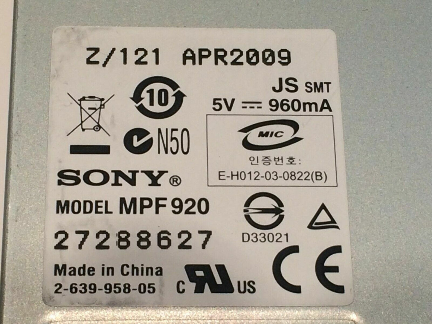 SONY MPF920 2.0MB FLOPPY DRIVE MPF920-Z/121 1.44Mb aa8fe