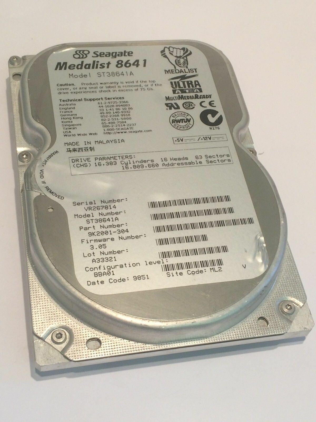 SEAGATE ST38641A 9K2001-304 FIRMWARE 3.52 IDE HARD DRIVE 8.6GB aa4bc13