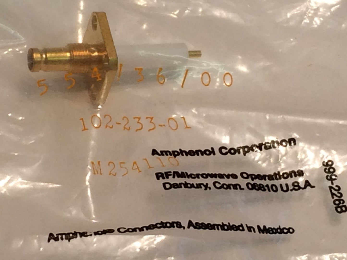 AMPHENOL 1.0/2.3 MALE PANEL MOUNT COAX PLUG (x1) 102-233-01 fd6j33