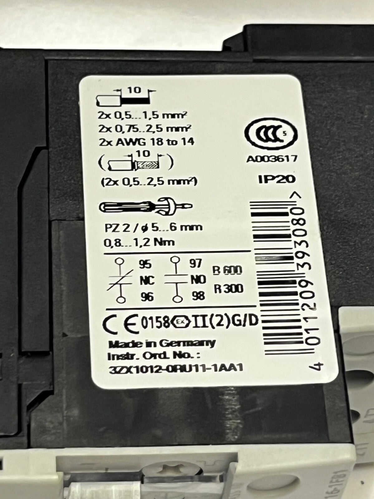 SIEMENS 3ZX1012-0RU11-1AA1, 3RU1116-1FB1 THERMAL OVER LOAD RELAY AE1y3