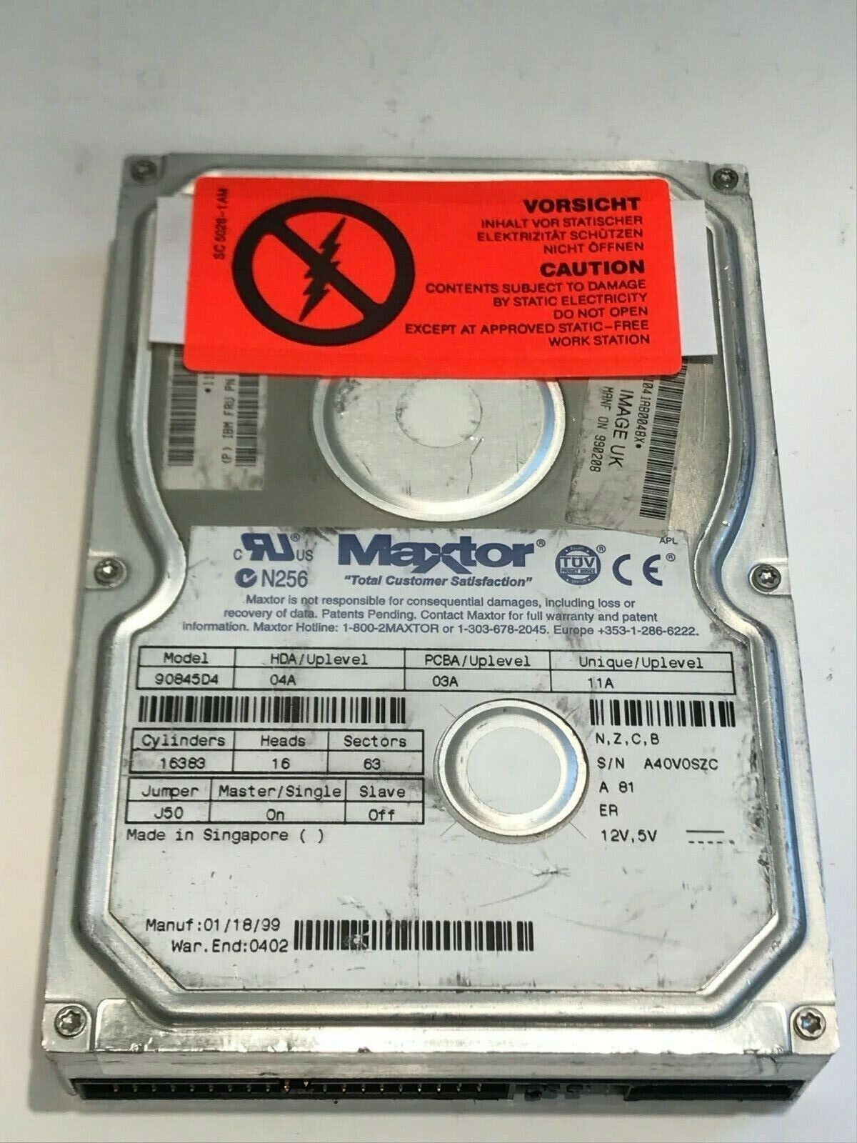 MAXTOR 90845D4 04A 03A 11A 8.4GB IDE HARD DRIVE aa5fd12