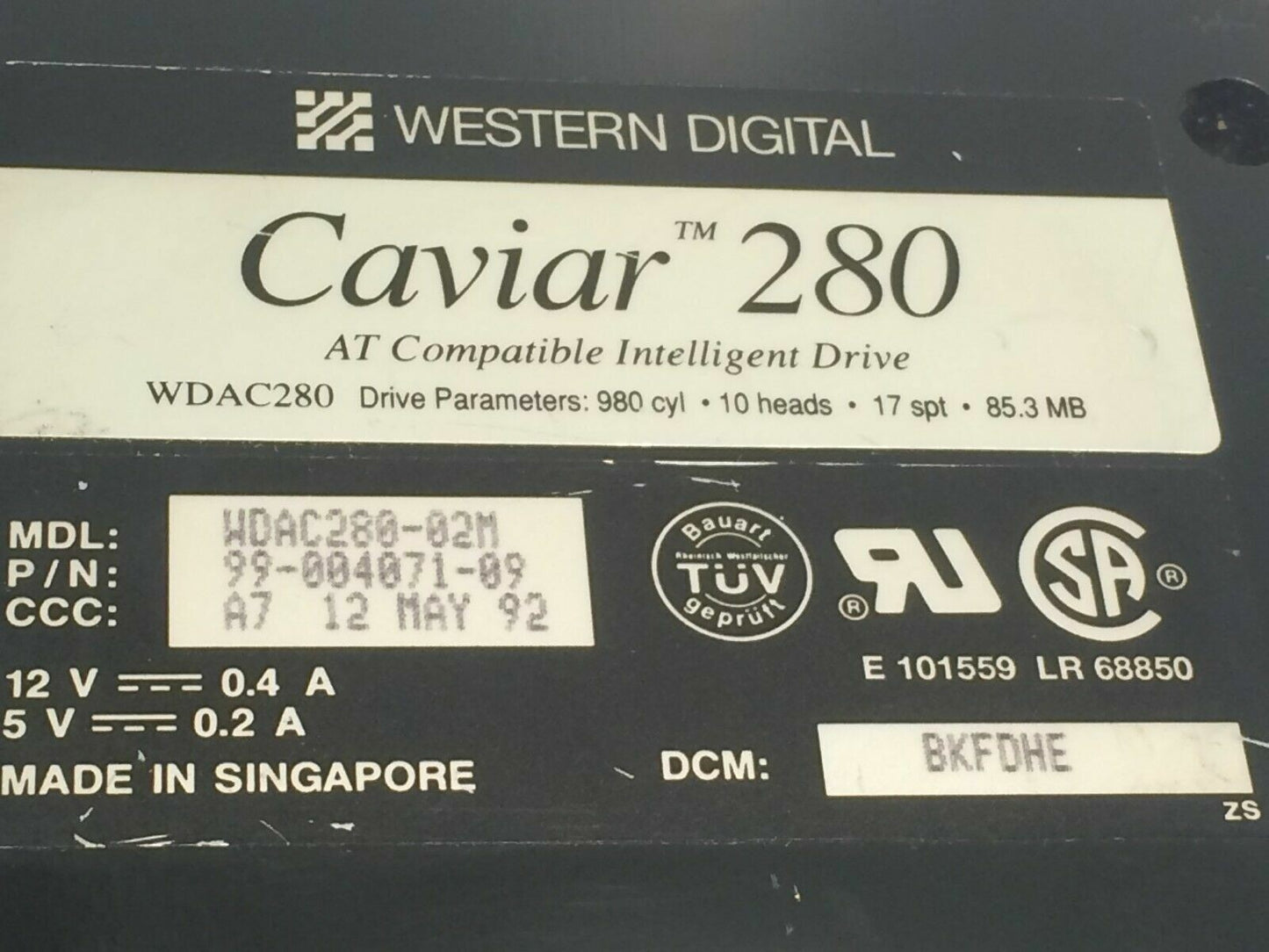 WESTERN DIGITAL CAVIAR 280 WDAC280 85.3MB IDE HARD DRIVE fbc1c3