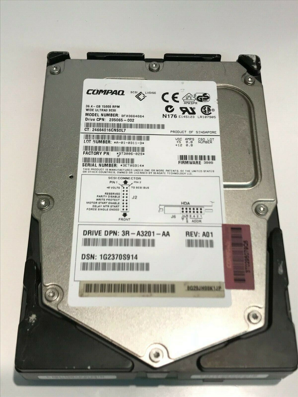 COMPAQ BF03664664 9T3006-029 3B08 36.4GB SCSI 3 ULTRA HARD DRIVE aa5id1