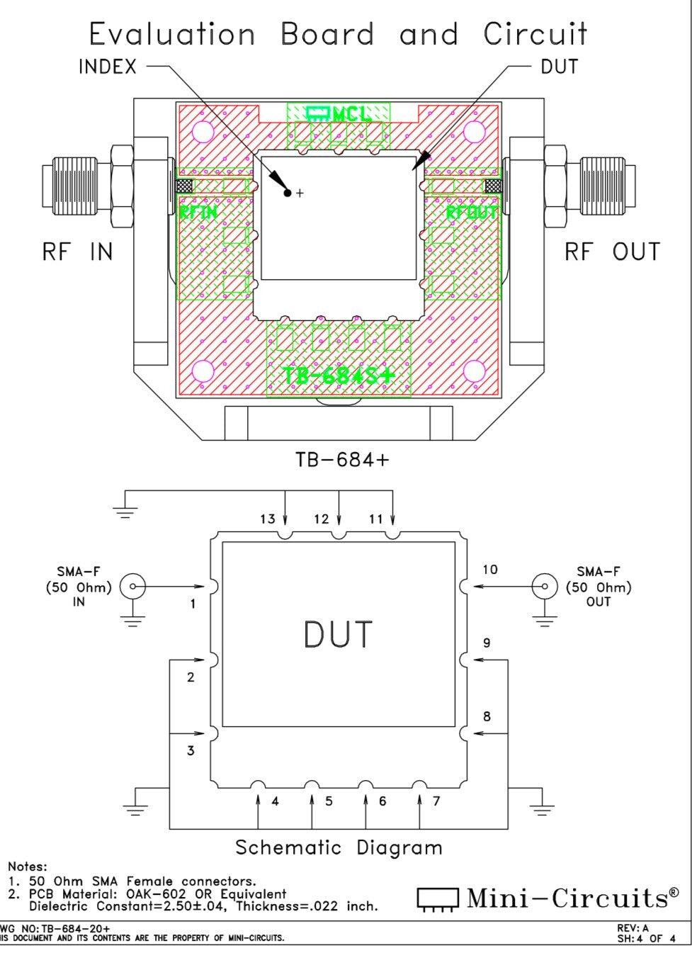 MINI-CIRCUITS TB-684+ CBP-1250C BAND PASS FILTER EVALUATION BOARD ae1w60