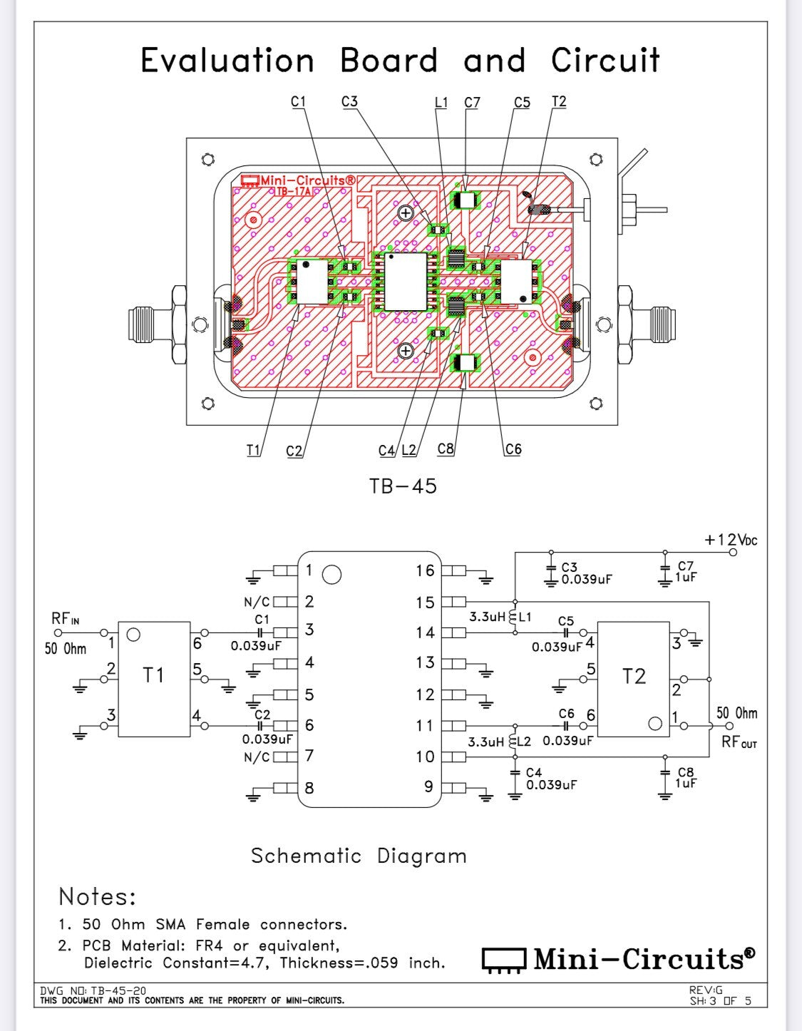 MINI-CIRCUITS TB-45 HELA-10D 300MHz +20dBm RF AMPLIFIER EVALUATION BOARD ae1w56