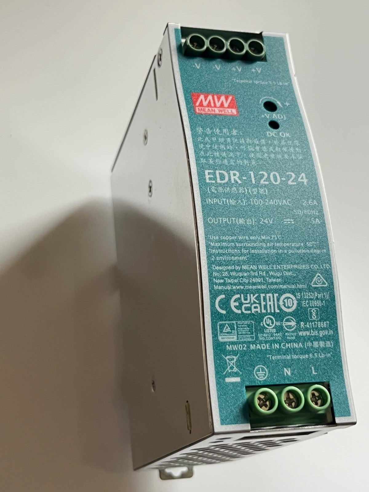 MEAN WELL EDR-120-24 24V 5A DIN RAIL MOUNT PSU RS 122-2208 fd1d30