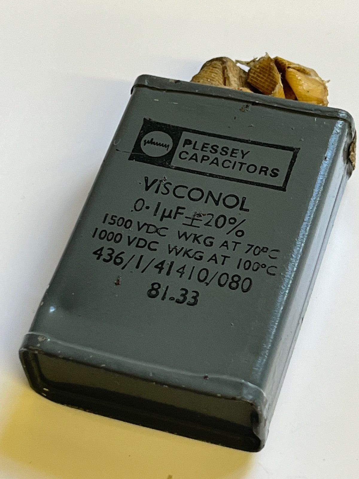0.1UF 0.1mfd 1500V PAPER IN OIL PLESSEY VISCONOL VINTAGE CAPACITOR FD6C31