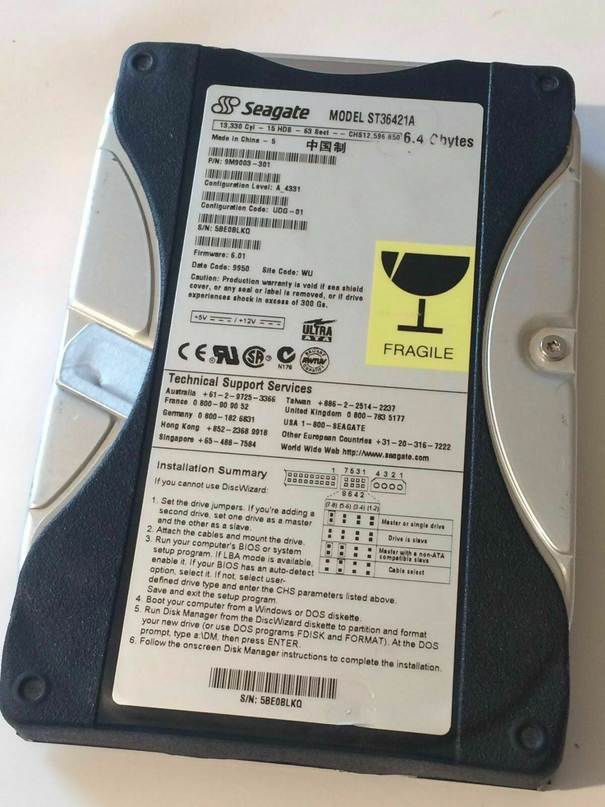 SEAGATE ST36421A 9M9003-301 A_4331 FIRMWARE 6.01 IDE HARD DRIVE 6.4GB aa4aa2