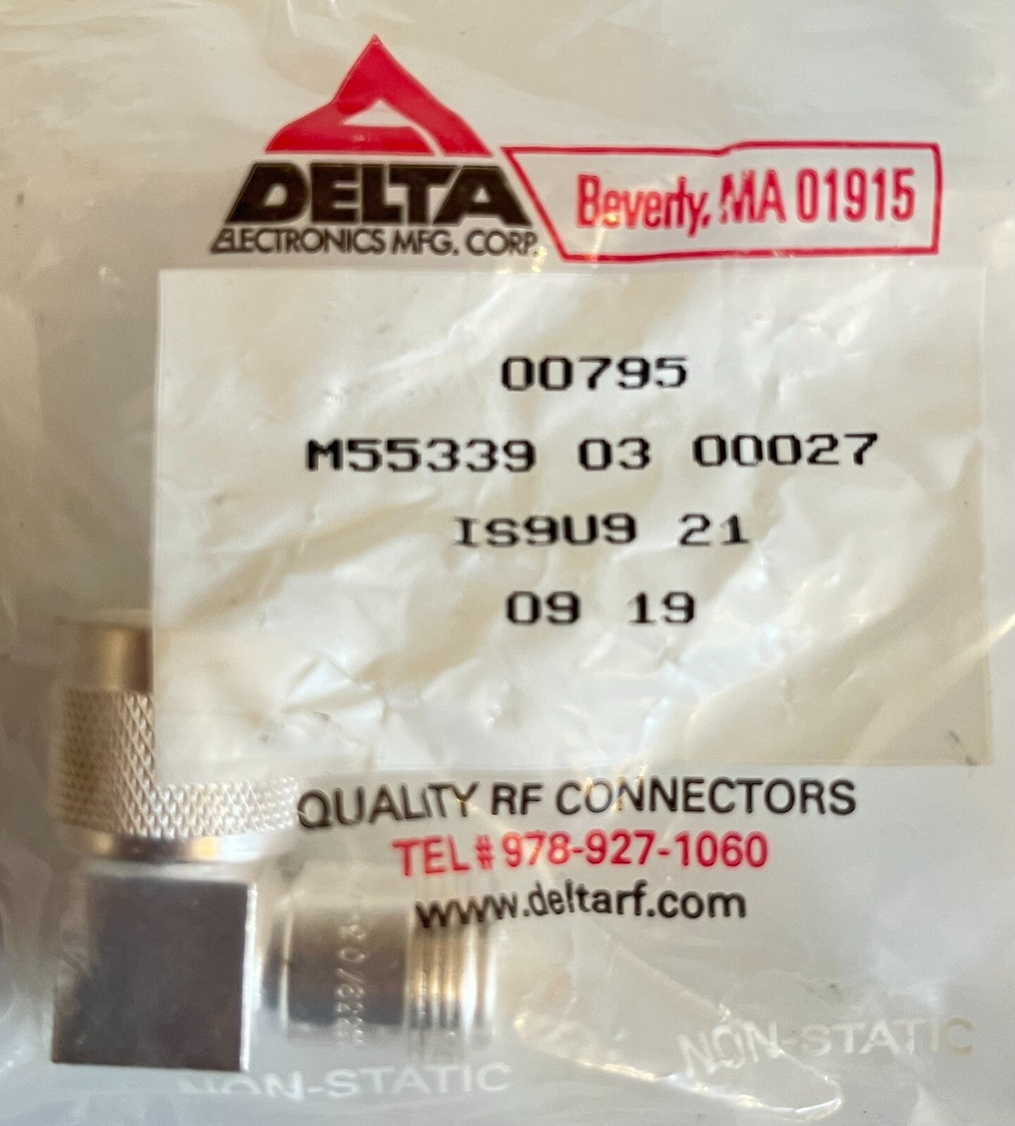 DELTA MILITARY GRADE N TYPE MALE TO FEMALE 50 OHM 90 DEGREE ELBOW ADAPTOR FD5H9
