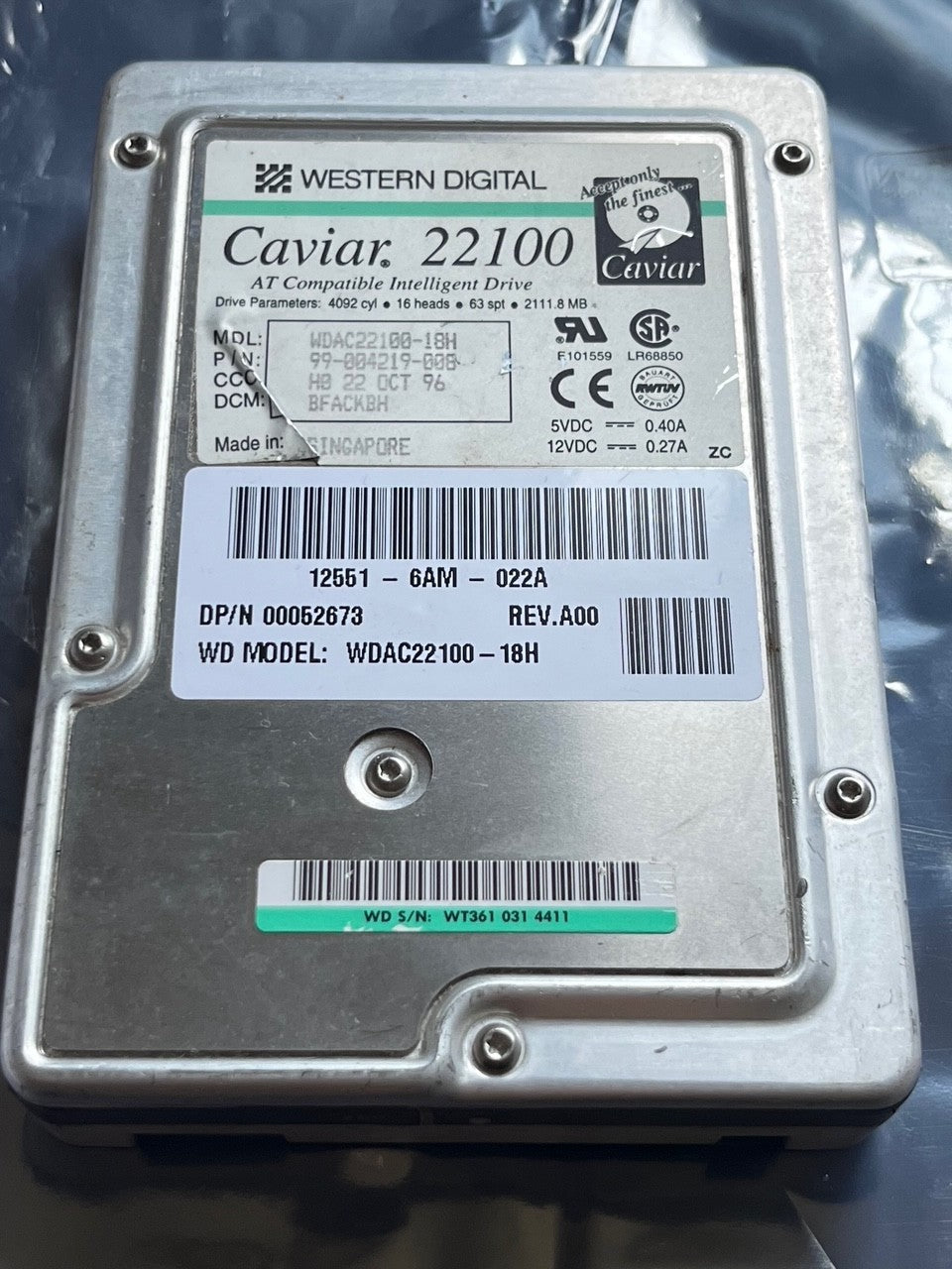 WESTERN DIGITAL CAVIAR 22100 WDAC22100-18H 2.1GB 99-004219 IDE HARD DISC FD2B5