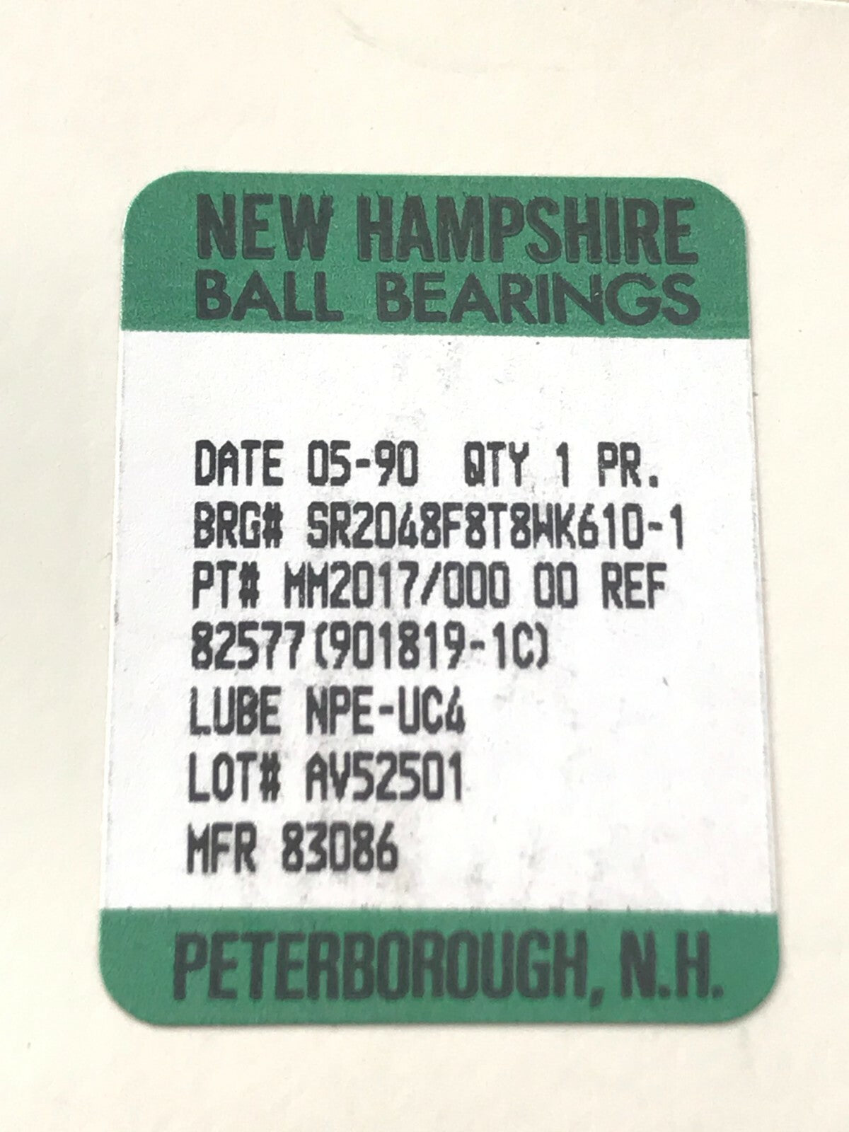 NEW HAMPSHIRE BALL BEARINGS ANNULAR MATCHED SET 901819-1C 38.1MM fd7d43
